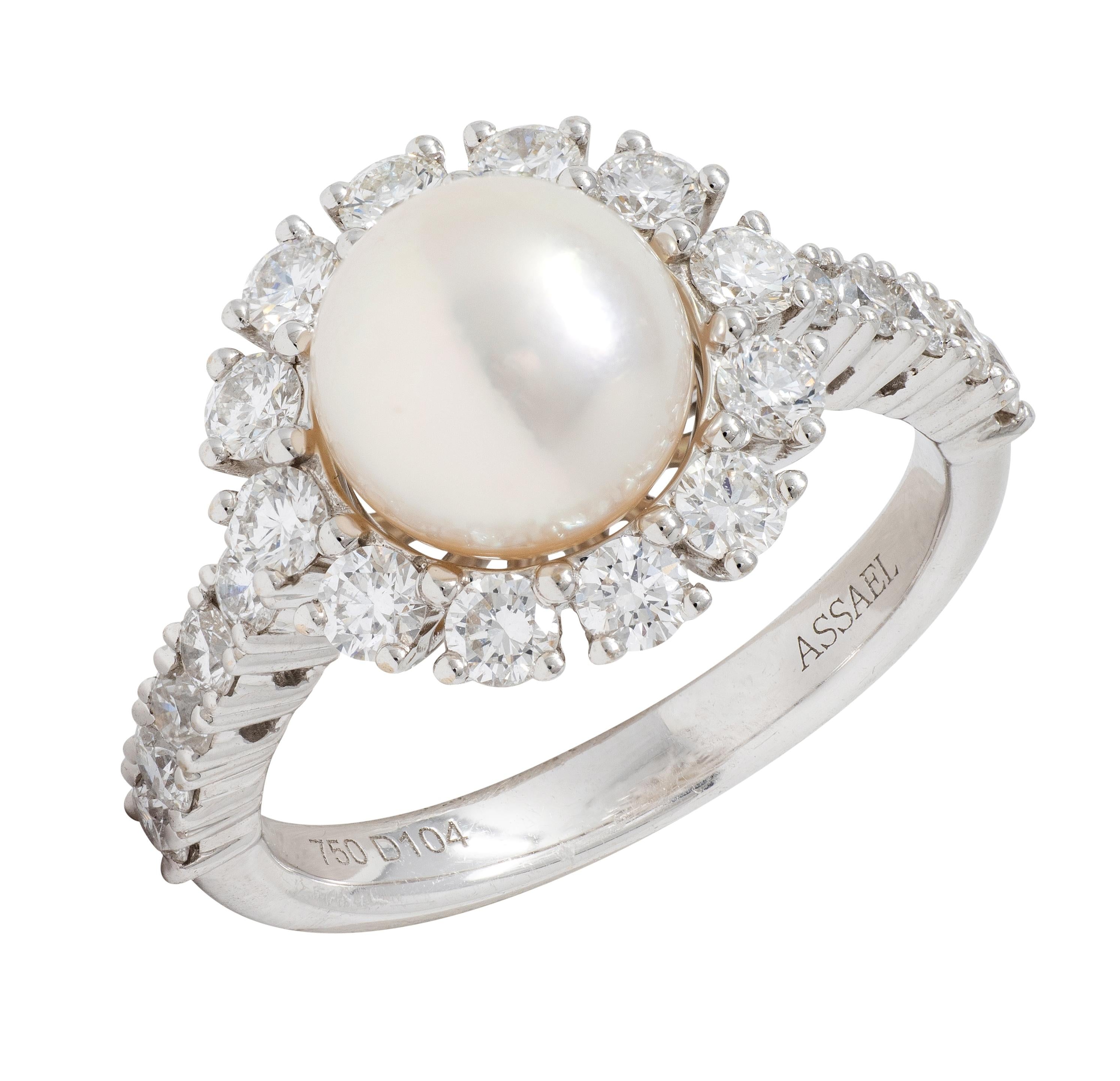 Assael Contemporary 1.04 CTW Diamond South Sea Pearl 18K Gold Halo Ring