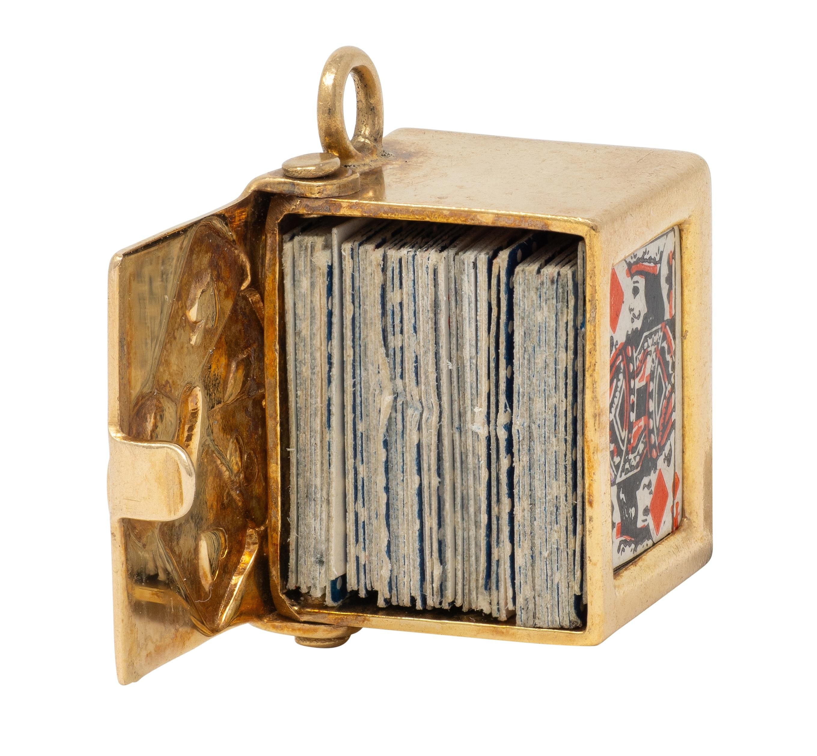 1940's Retro 14 Karat Yellow Gold Vintage Deck Playing Cards Pendant Charm