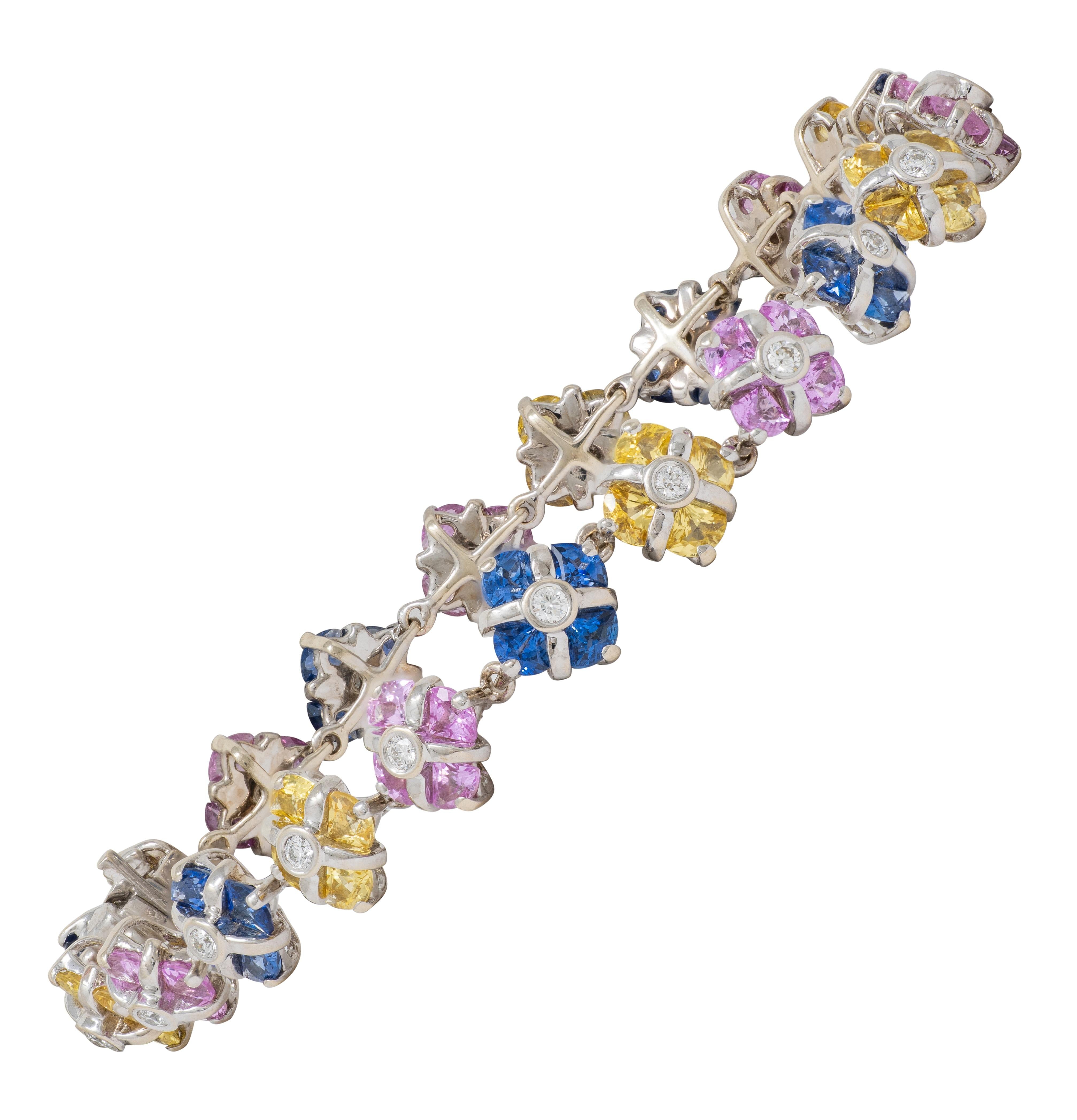 Contemporary 11.02 CTW Party Color Sapphires Diamond 18K Gold Bracelet