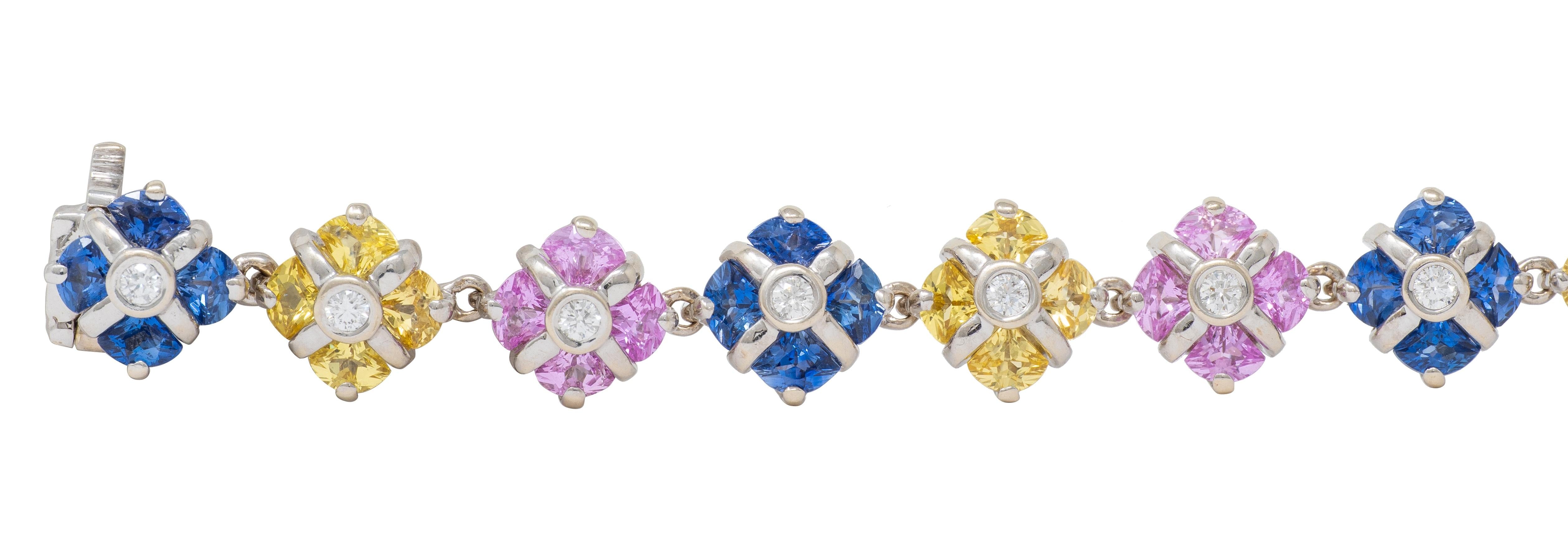 Contemporary 11.02 CTW Party Color Sapphires Diamond 18K Gold Bracelet