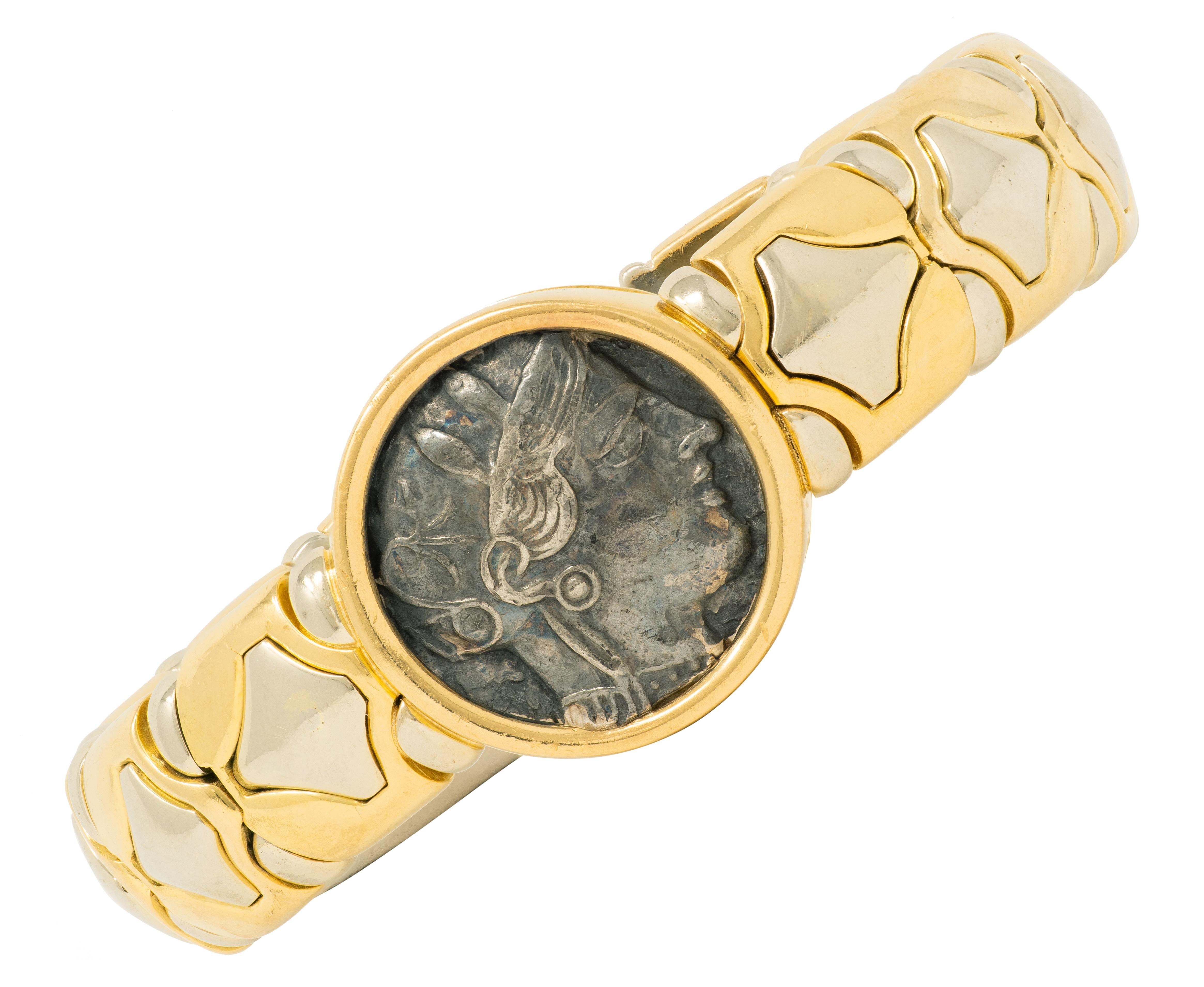 Bulgari 1980's Ancient Coin 18K Gold Vintage Monete Tubogas Cuff Bracelet