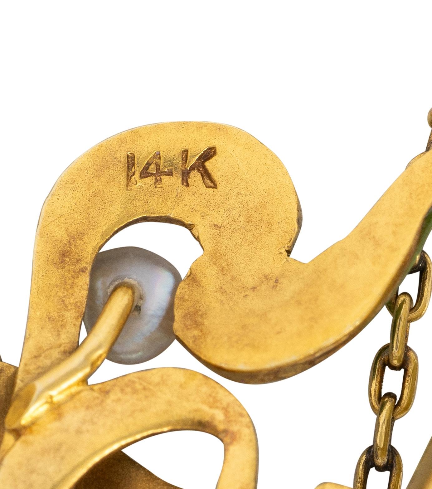 Art Nouveau Diamond Amethyst Pearl 14K Gold Antique Swagged Calla Lily Necklace