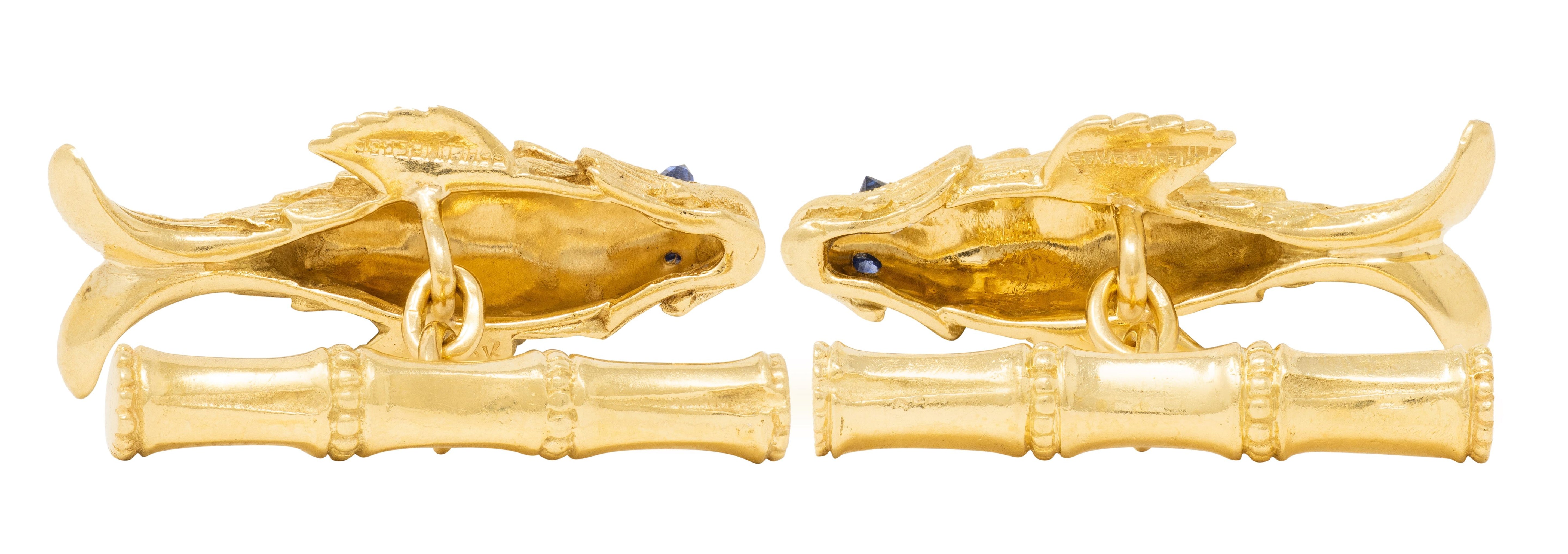 Schlumberger Tiffany & Co. 1960's Sapphire 18K Gold Vintage Fish Cufflinks