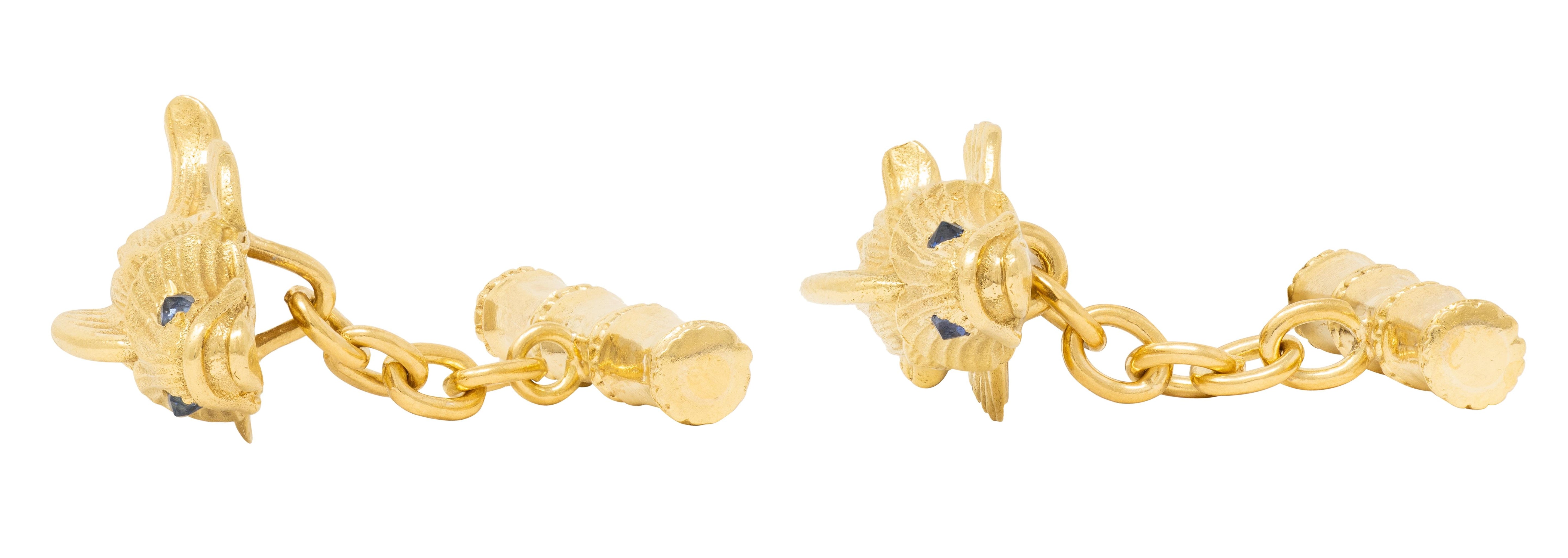 Schlumberger Tiffany & Co. 1960's Sapphire 18K Gold Vintage Fish Cufflinks