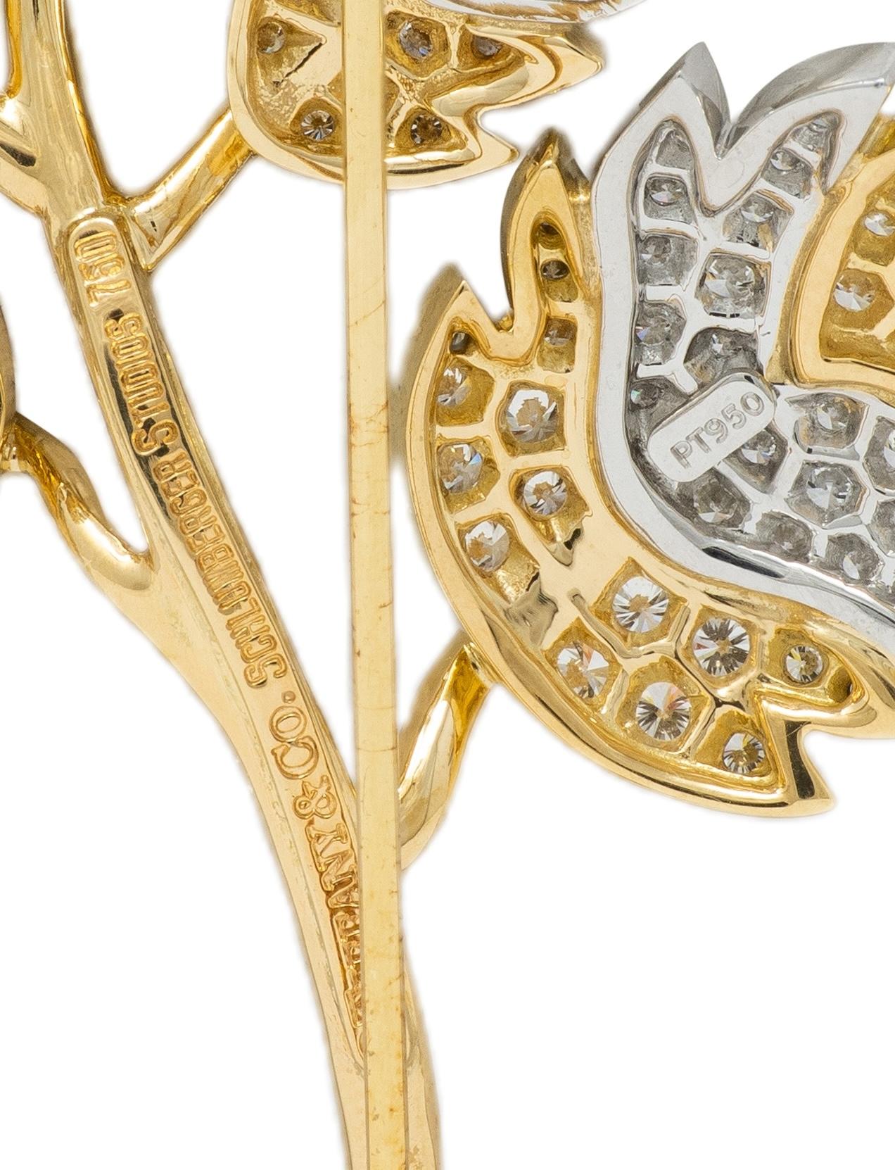 Schlumberger Tiffany & Co. Diamond Platinum 18 Karat Yellow Gold 5 Leaf Brooch