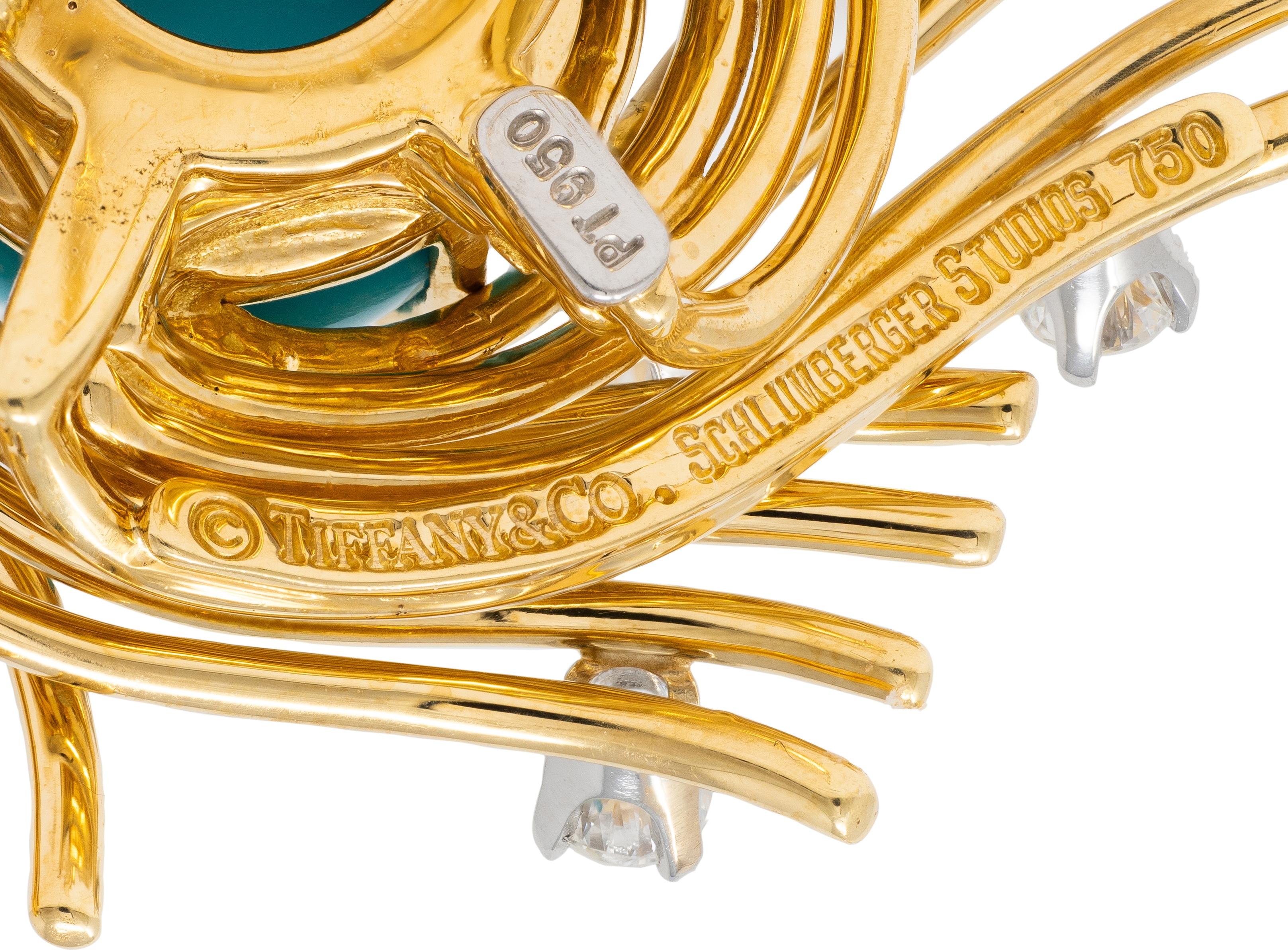 Schlumberger Tiffany & Co. Turquoise Diamond Platinum 18K Vintage Nest Earrings