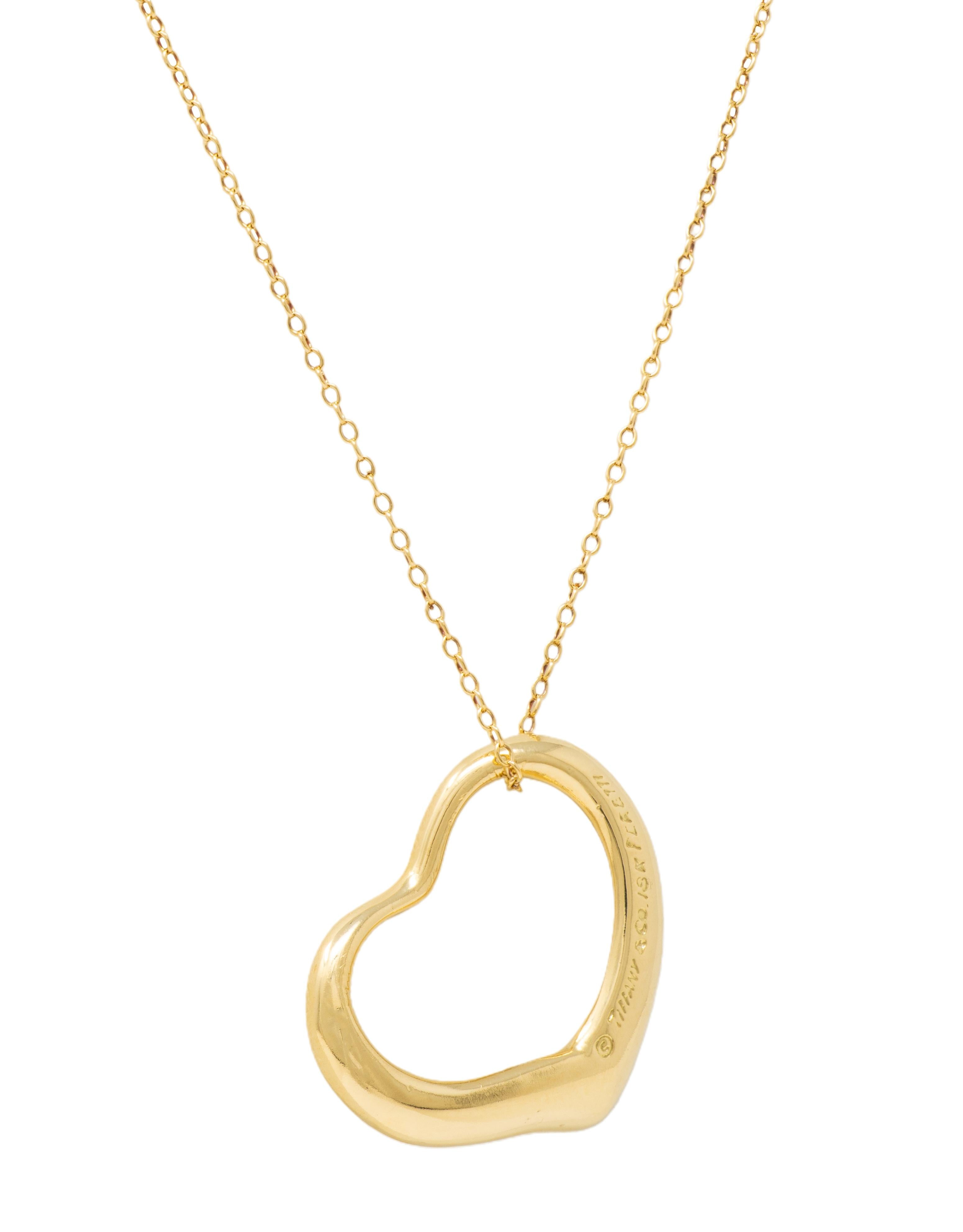 Elsa Peretti Tiffany & Co. 18 Karat Yellow Gold Open Heart Pendant Necklace