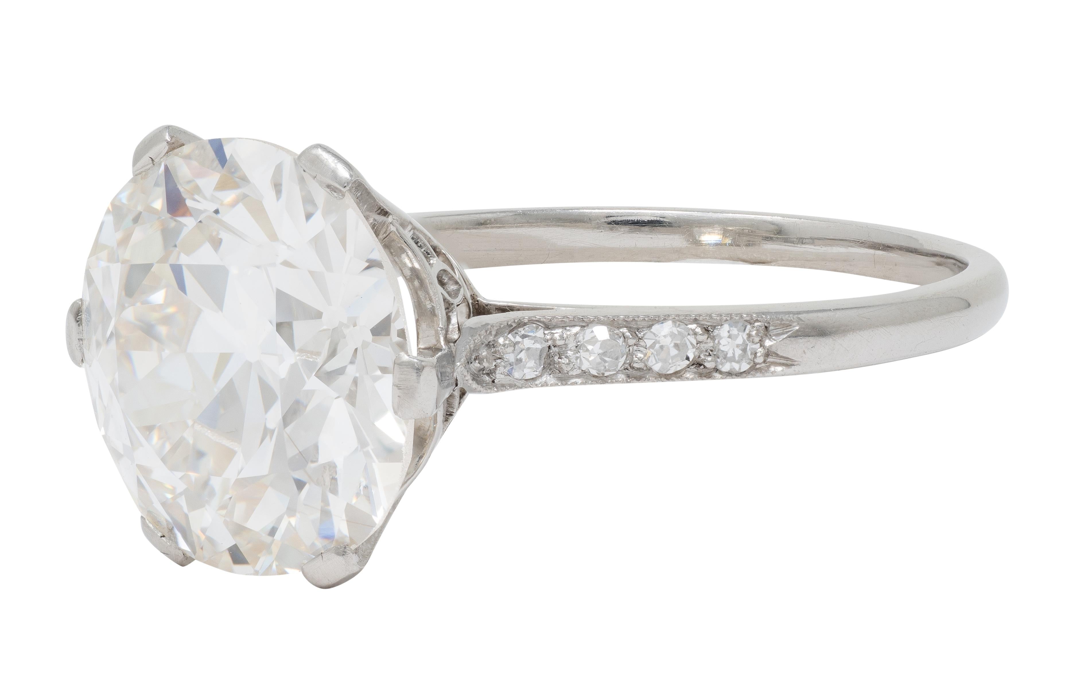 French Art Deco 5.12 CTW Diamond Platinum Foliate Vintage Engagement Ring GIA