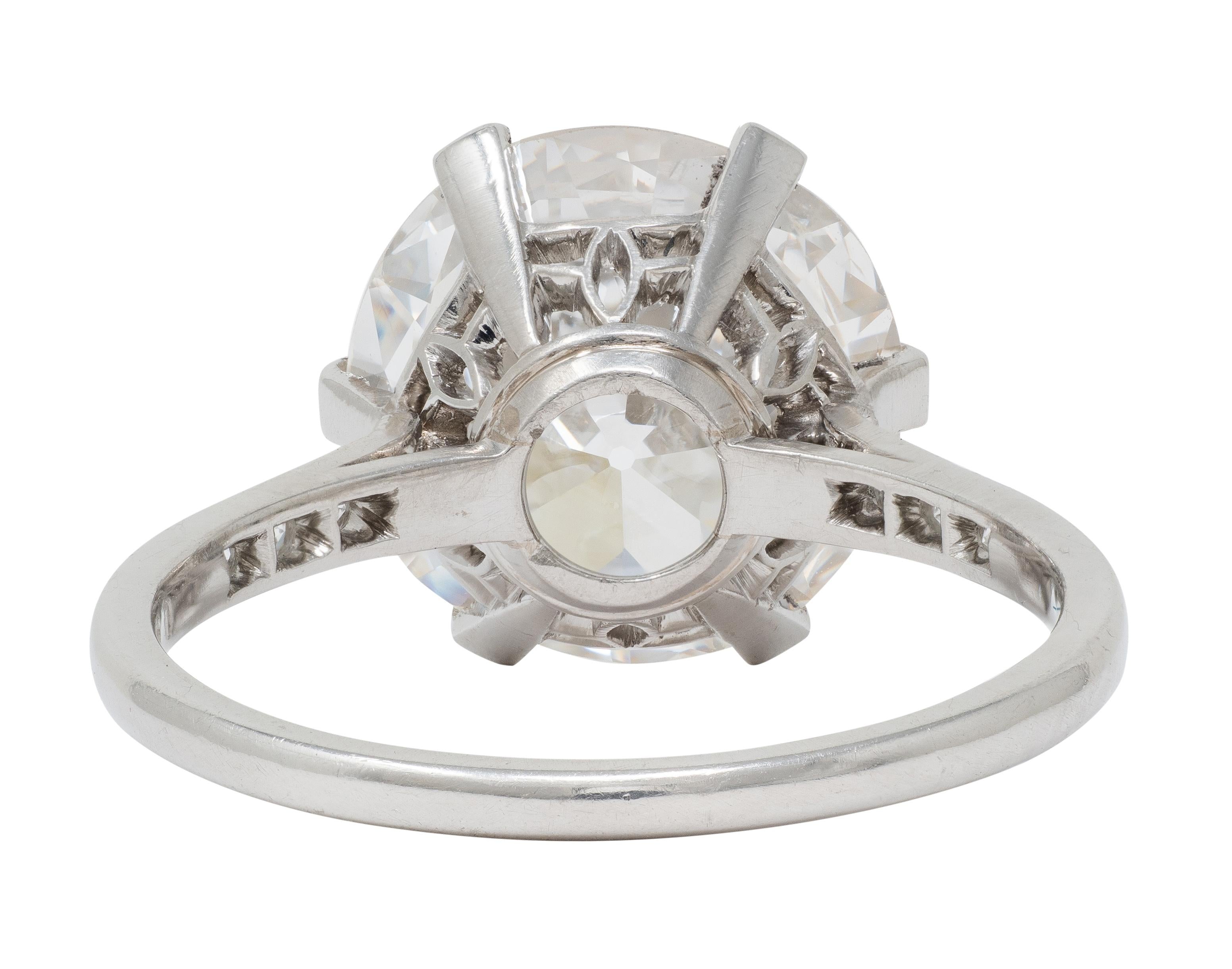 French Art Deco 5.12 CTW Diamond Platinum Foliate Vintage Engagement Ring GIA