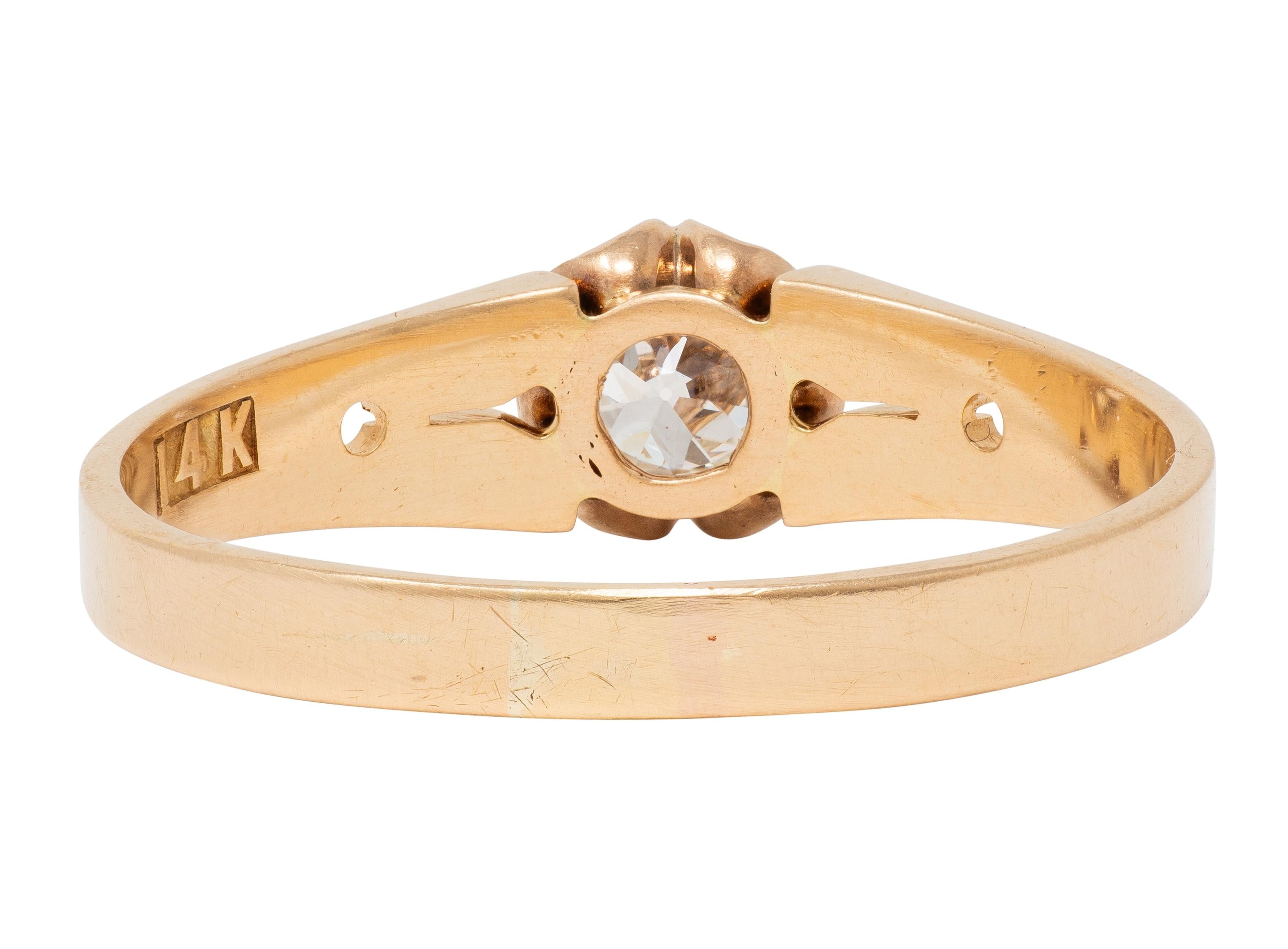 Victorian 0.32 Old Mine Cut Diamond 14K Gold Antique Belcher Engagement Ring