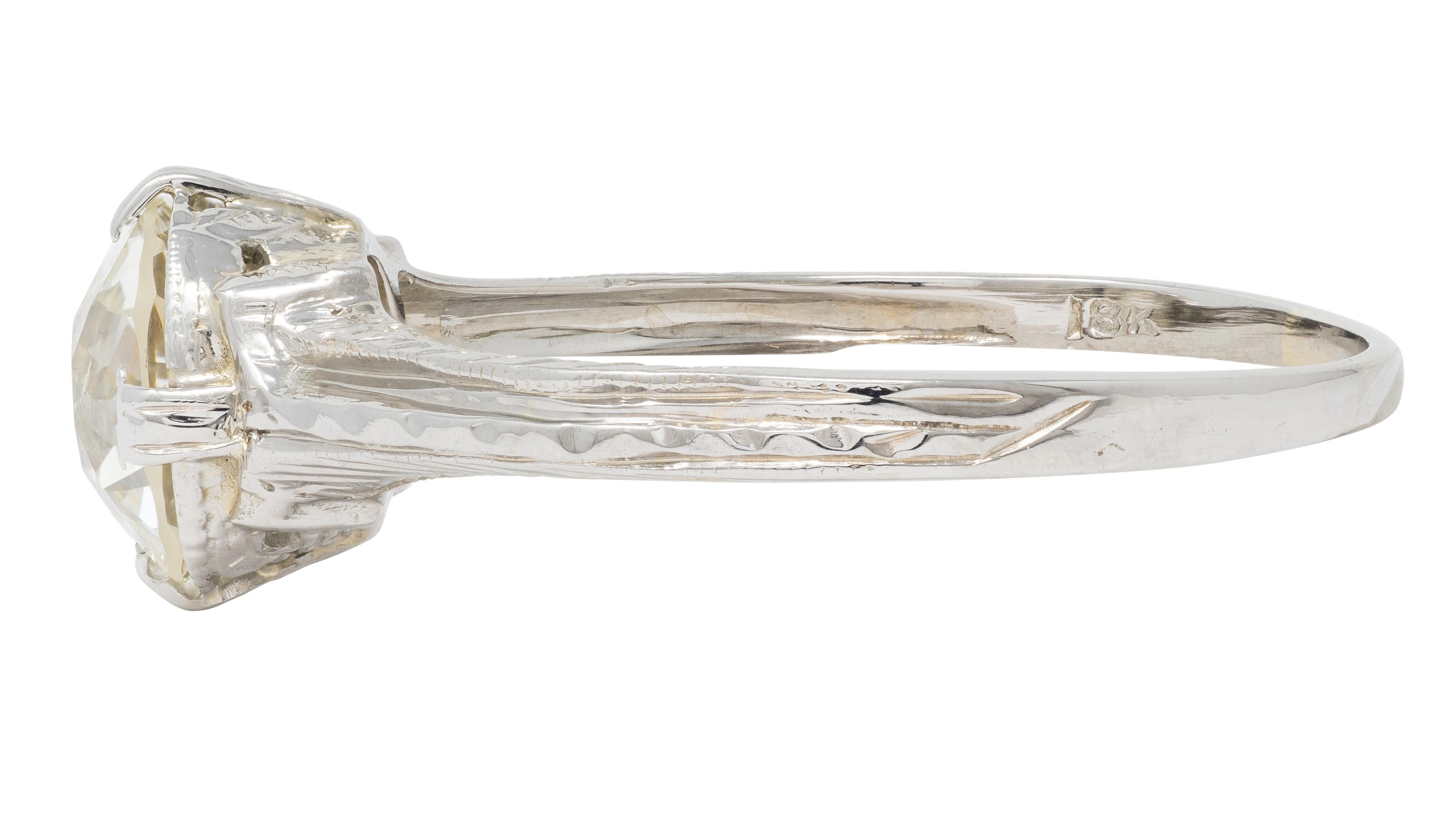 Art Deco European Diamond 18 Karat White Gold Antique Fanning Engagement Ring