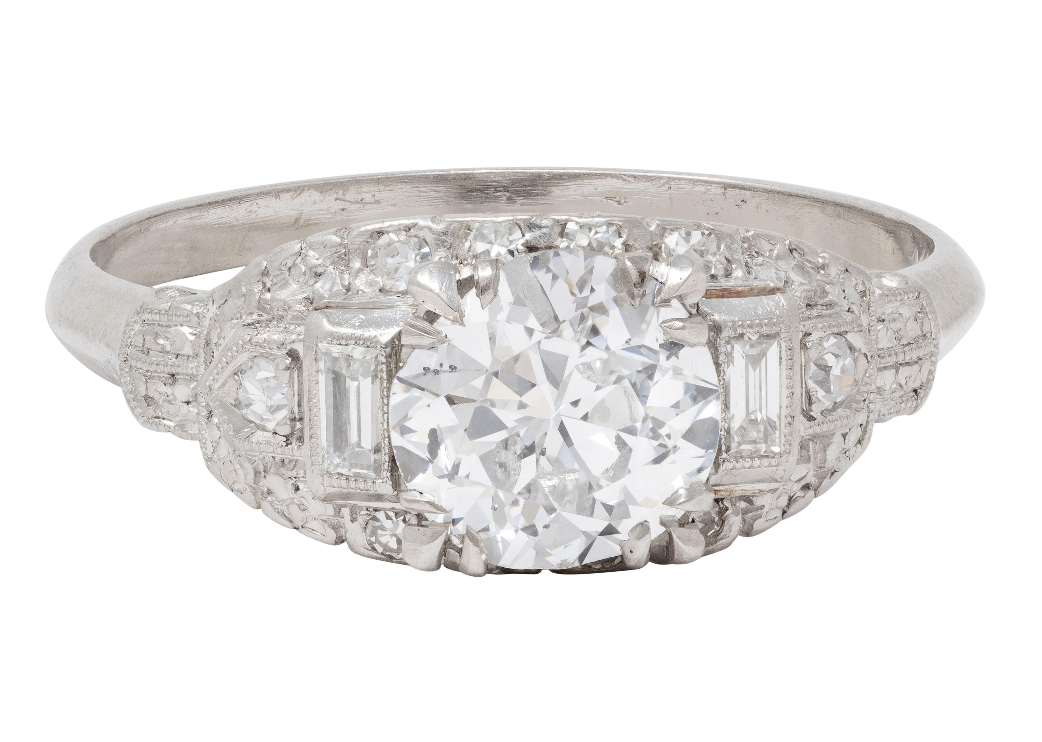 Axel Bros. Art Deco Old European Cut Diamond Platinum Stepped Engagement Ring