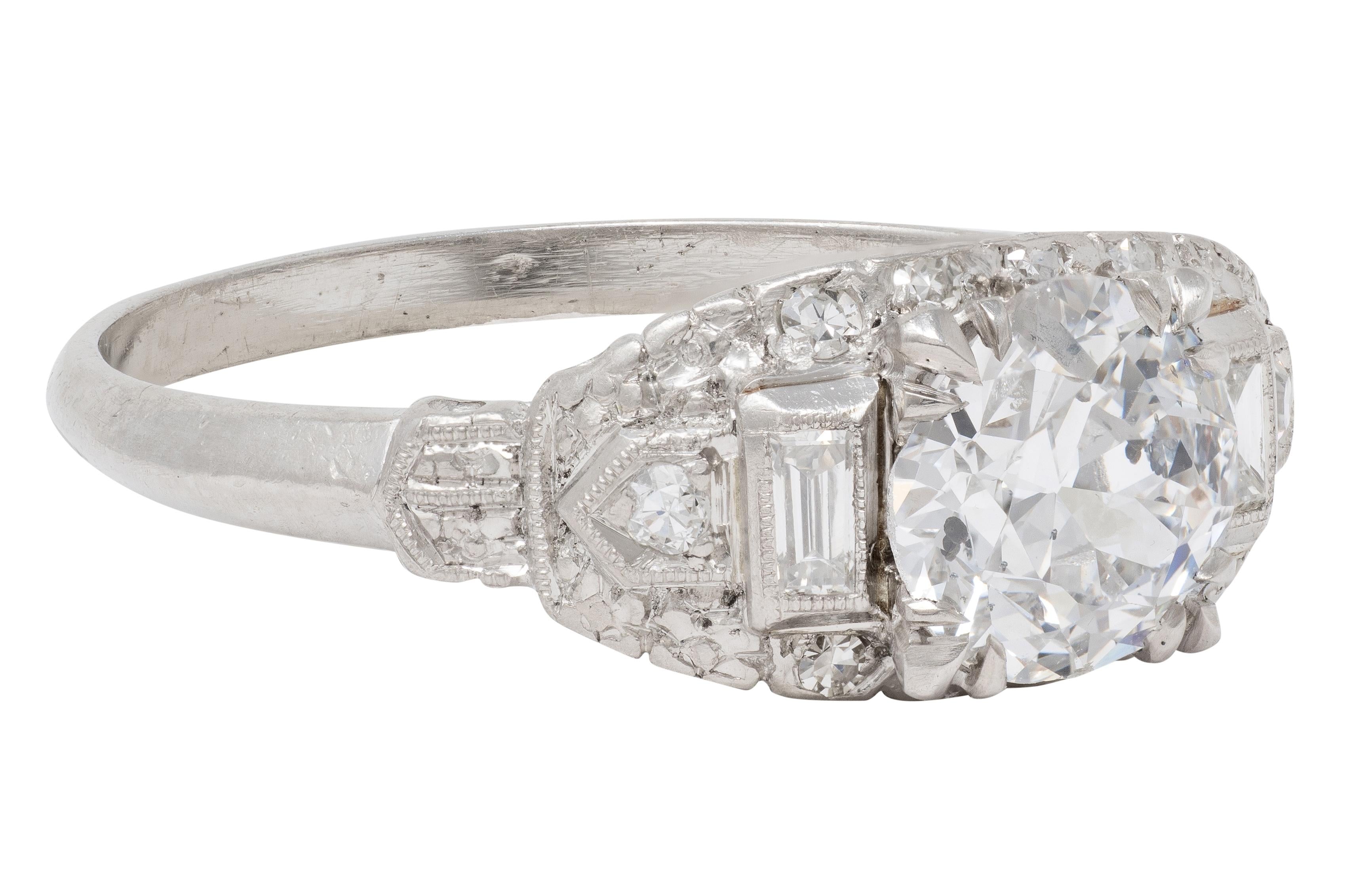 Axel Bros. Art Deco Old European Cut Diamond Platinum Stepped Engagement Ring