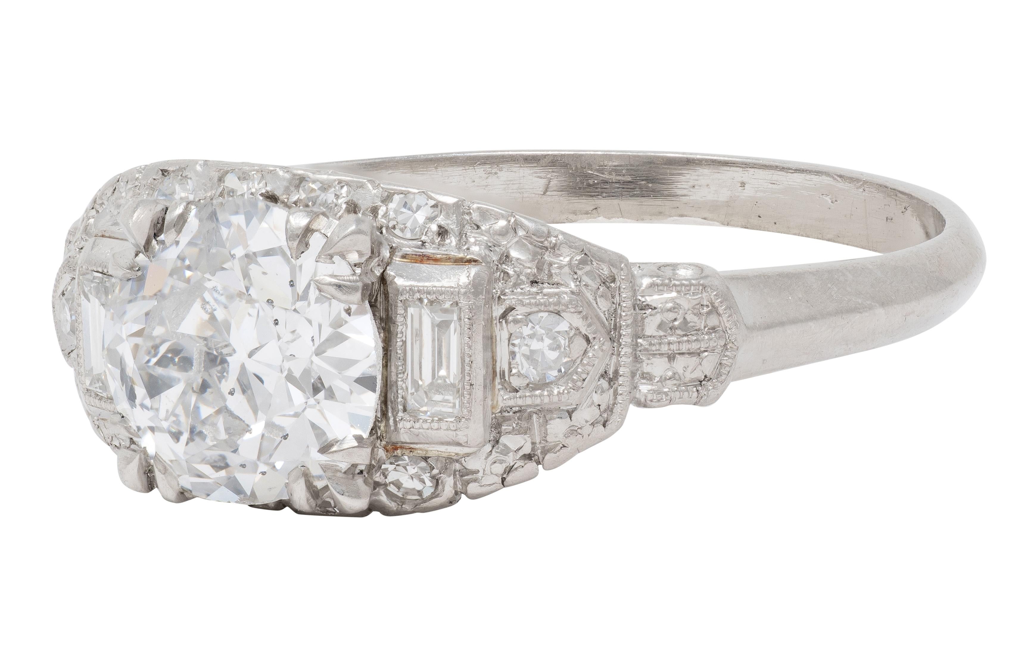 Axel Bros. Art Deco Old European Cut Diamond Platinum Stepped Engagement Ring