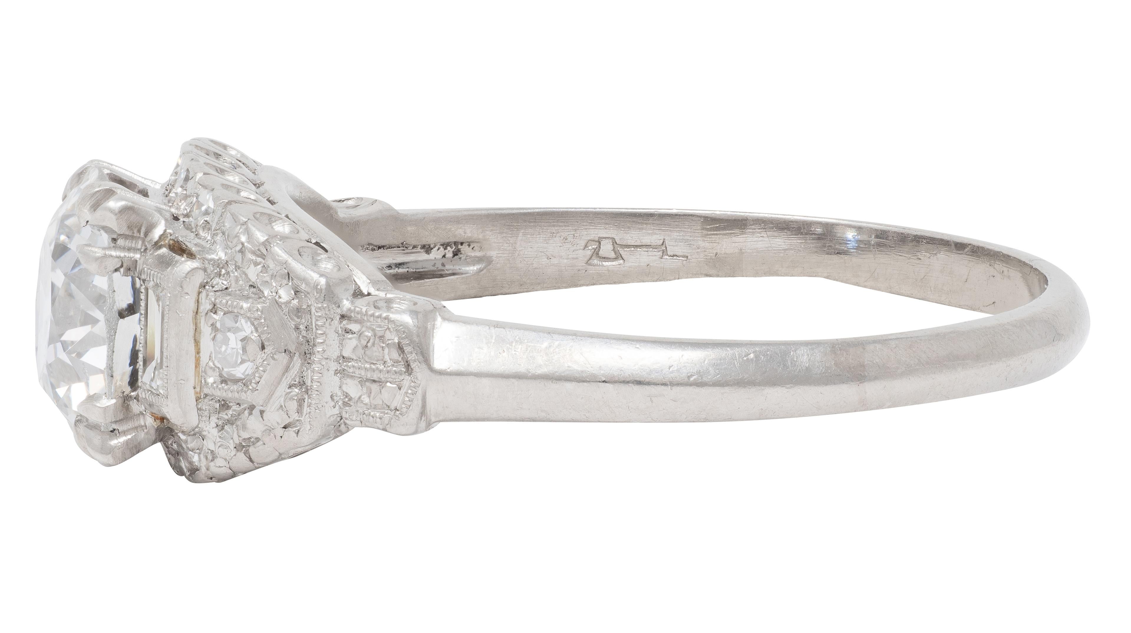 Axel Bros. Art Deco Old European Cut Diamond Platinum Stepped Engagement Ring