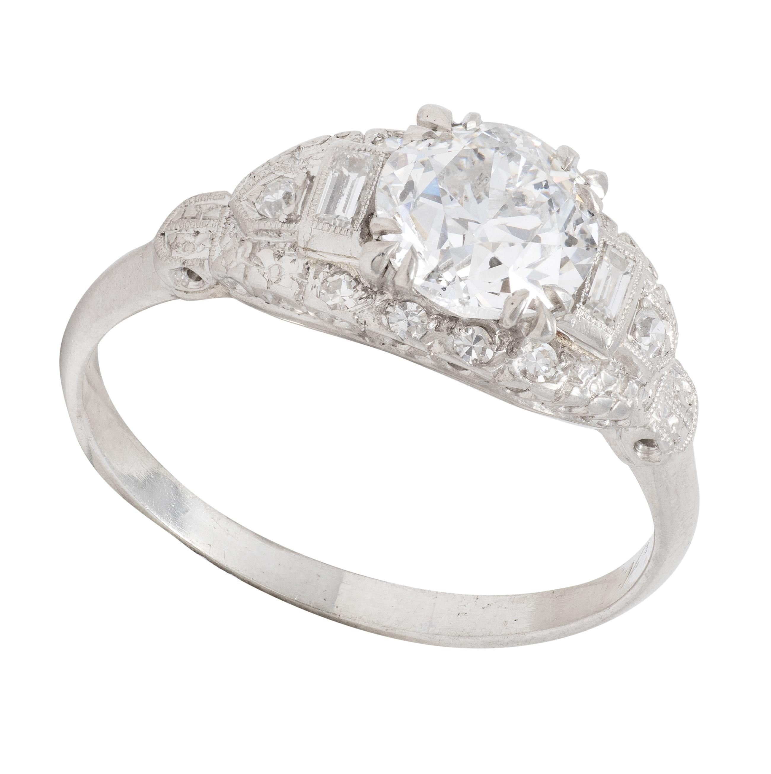 Axel Bros. Art Deco Old European Cut Diamond Platinum Stepped Engagement Ring