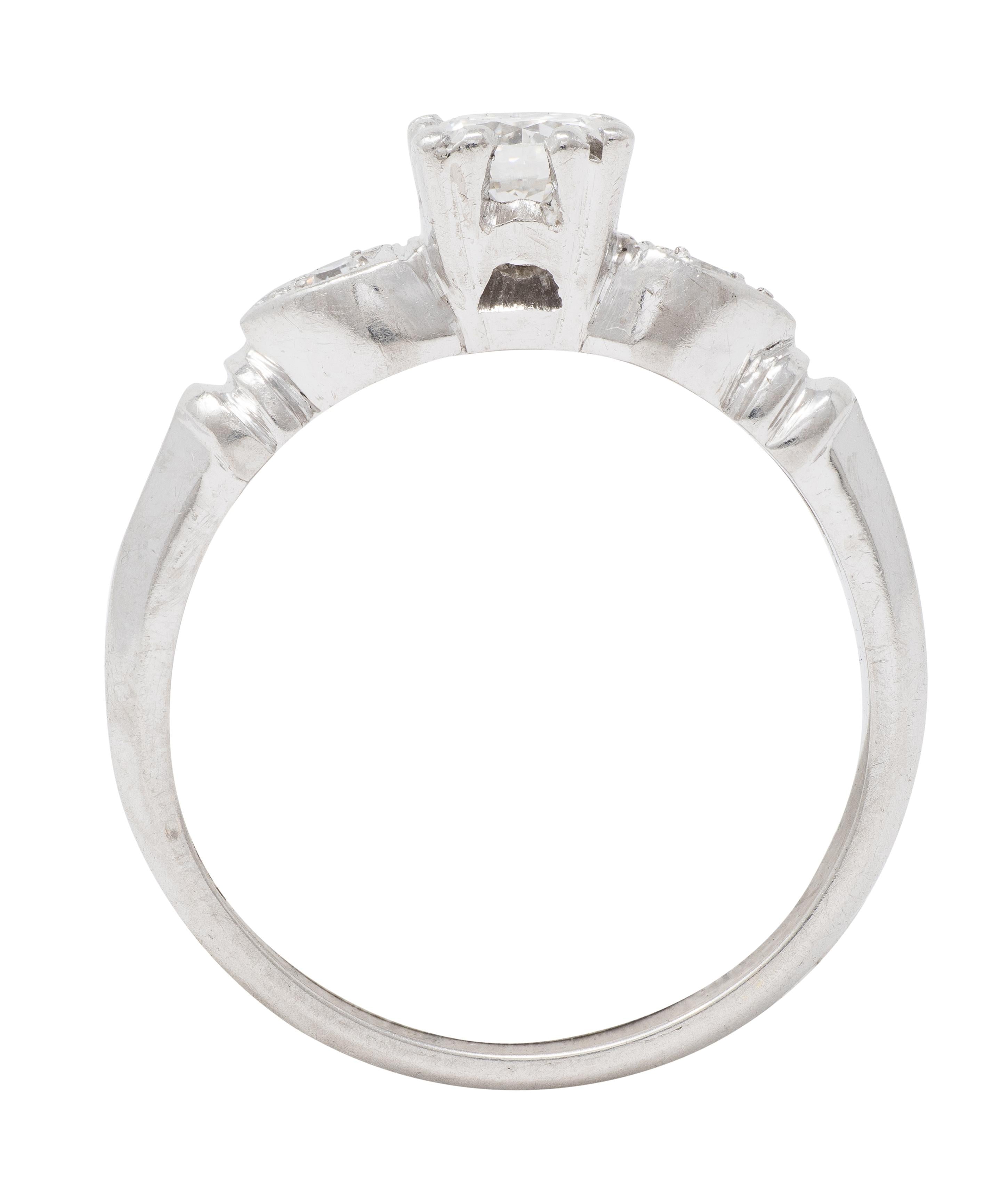 Retro 0.38 CTW Transitional Diamond Platinum Vintage Knife Edge Engagement Ring