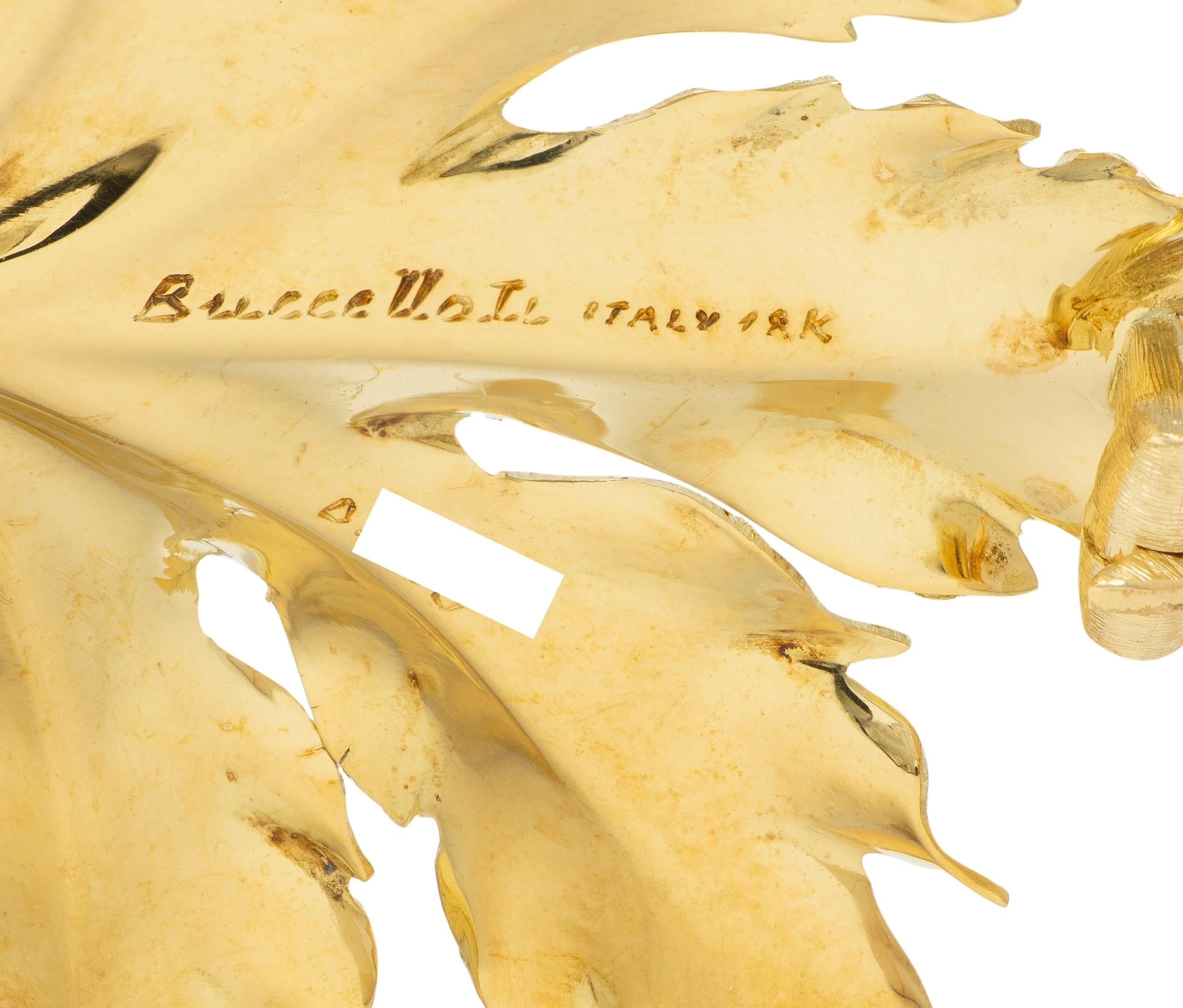 Buccellati 1960's 18K Two-Tone Yellow White Gold Vintage Segrinato Leaf Brooch