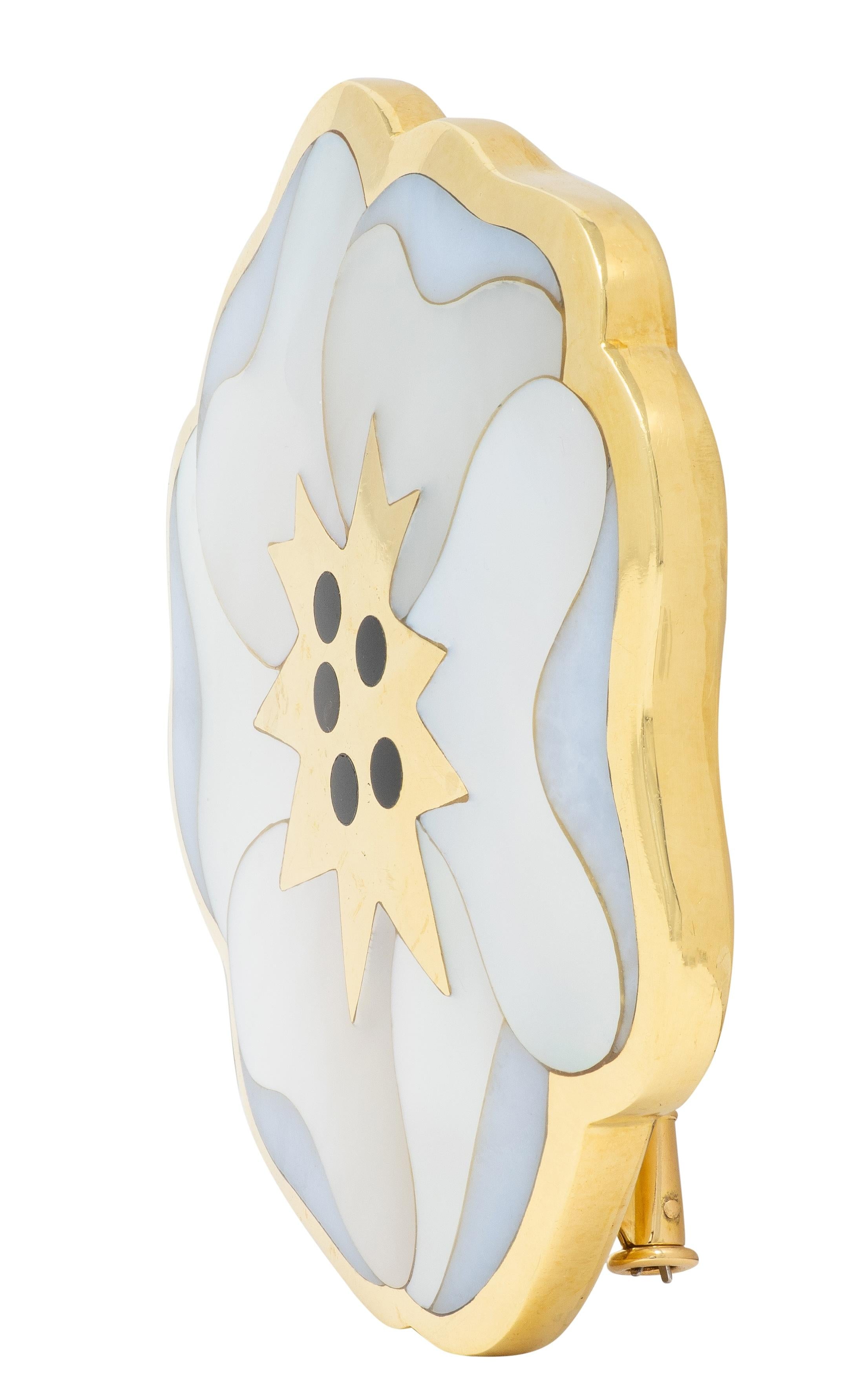 Angela Cummings Tiffany & Co. Multi-Gem Inlay 18K Vintage Poppy Flower Brooch