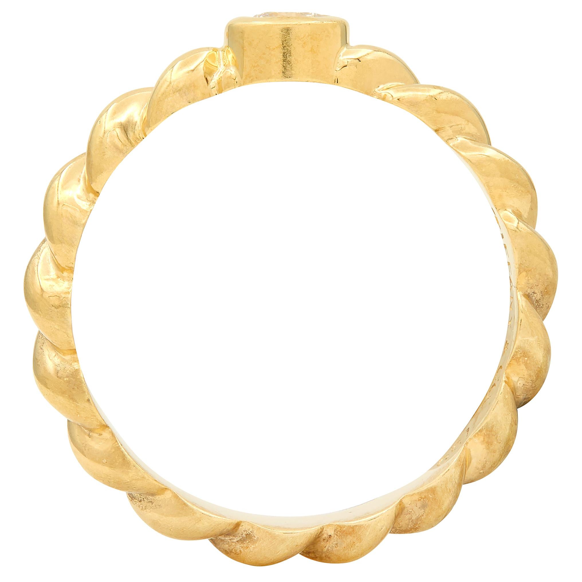 Tiffany & Co. 1990's Diamond 18 Karat Yellow Gold Vintage Twisted Rope Band Ring