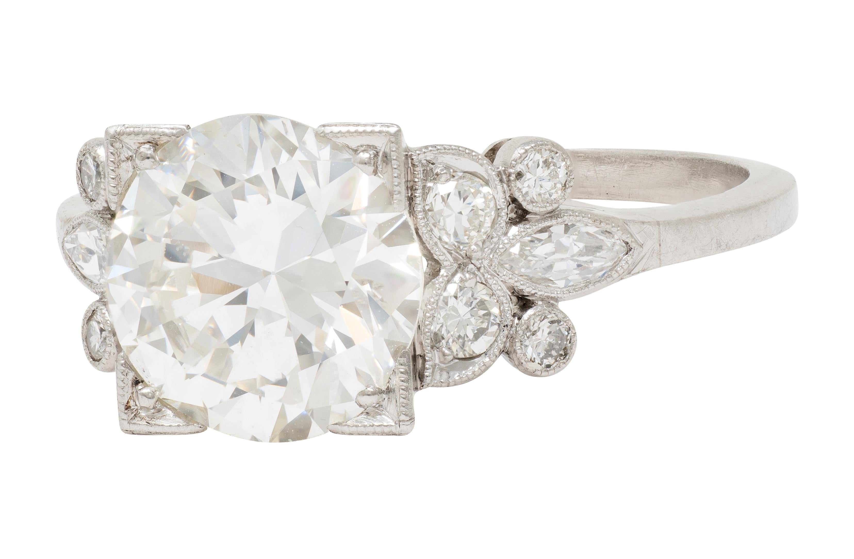 Art Deco 2.91 CTW Diamond Platinum Vintage Foliate Engagement Ring GIA