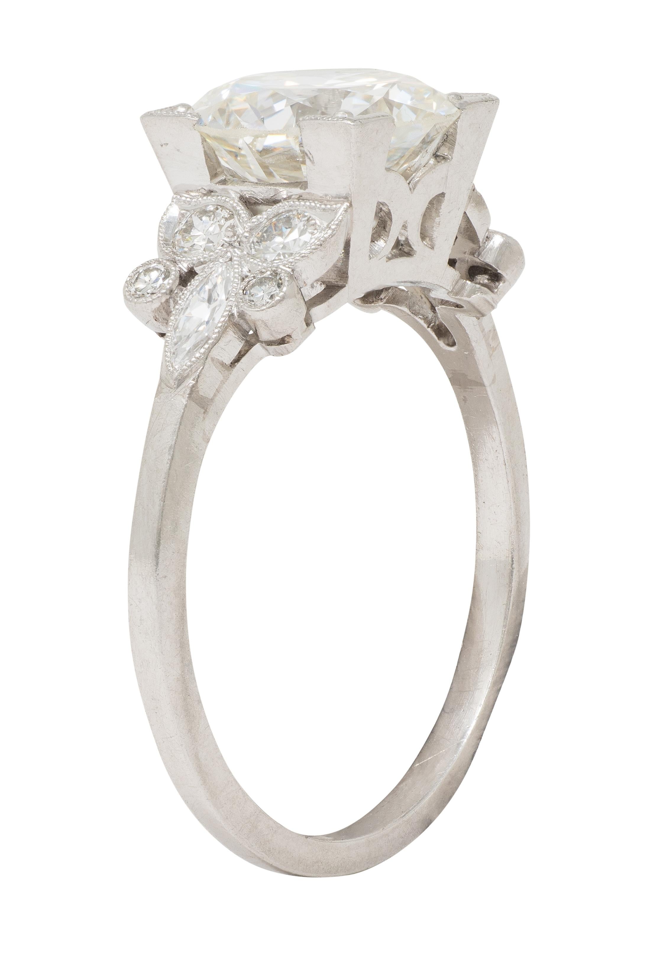 Art Deco 2.91 CTW Diamond Platinum Vintage Foliate Engagement Ring GIA