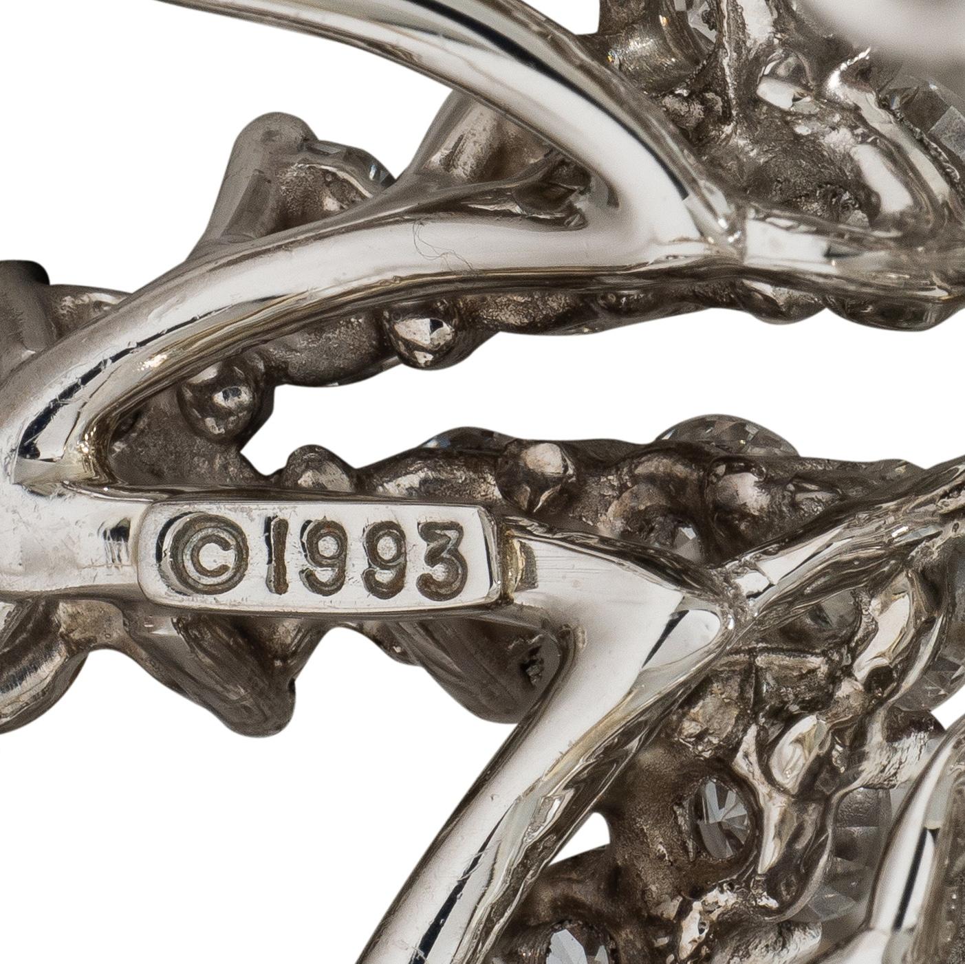 Tiffany & Co. 1993 Akoya Pearl Diamond Platinum Vintage Fireworks Earrings