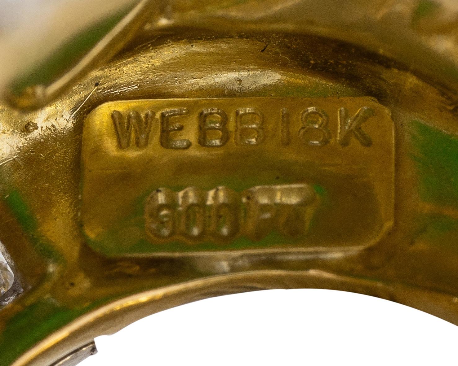 David Webb 1980's Jade Diamond Enamel Platinum 18K Gold Floral Vintage Band Ring