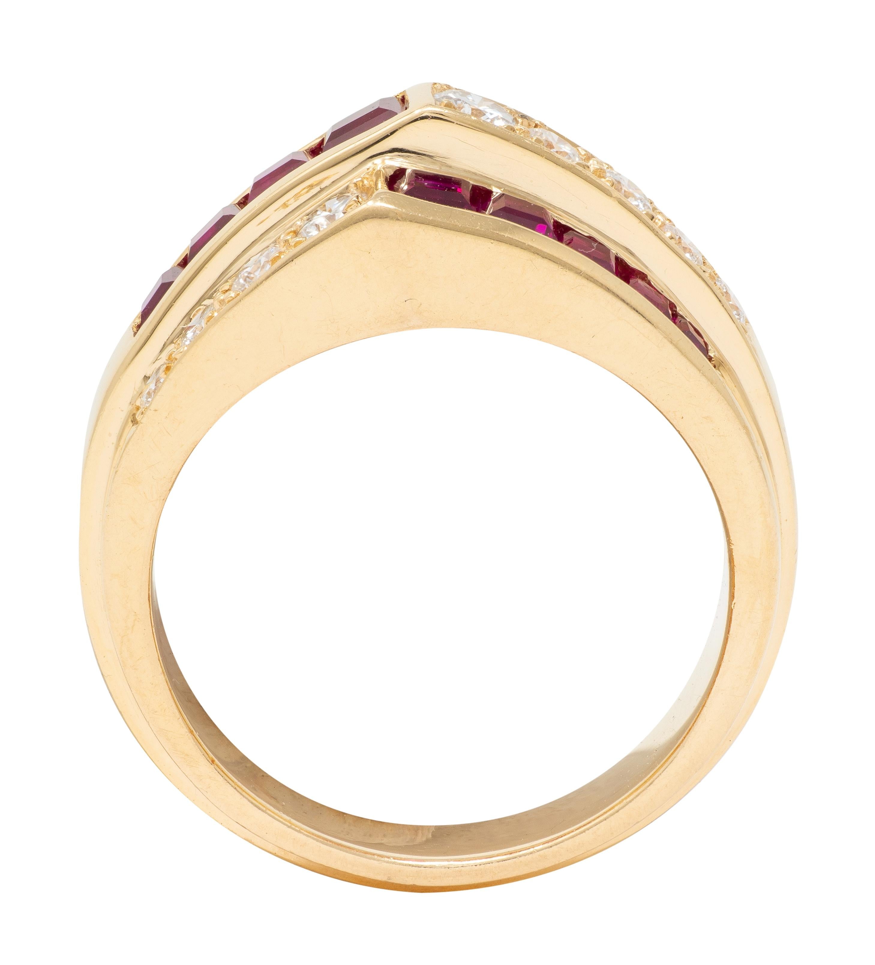 Oscar Heyman 1980's Ruby Diamond 18 Karat Yellow Gold Vintage Channel Band Ring