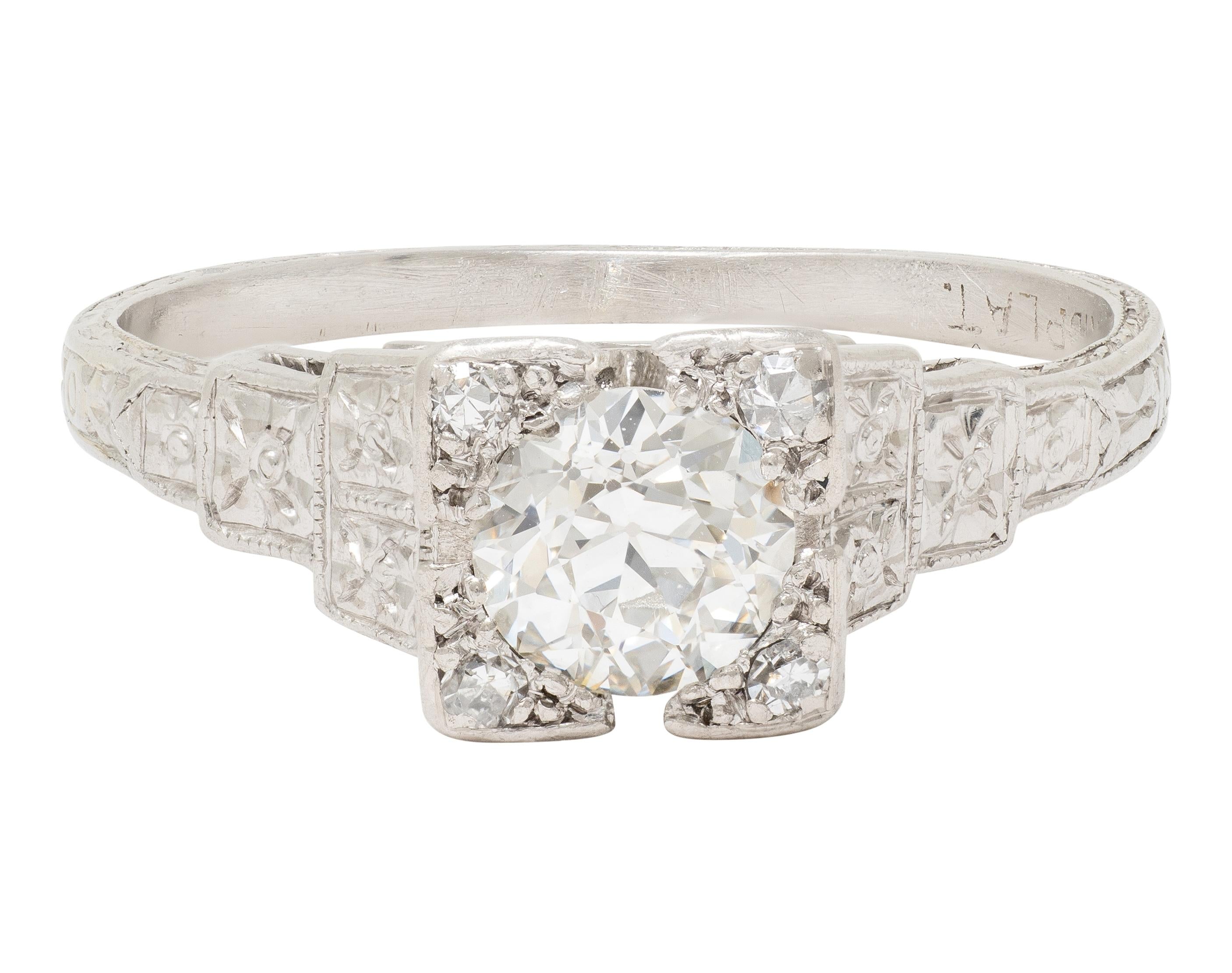 Art Deco Old European Diamond Platinum Vintage Orange Blossom Engagement Ring