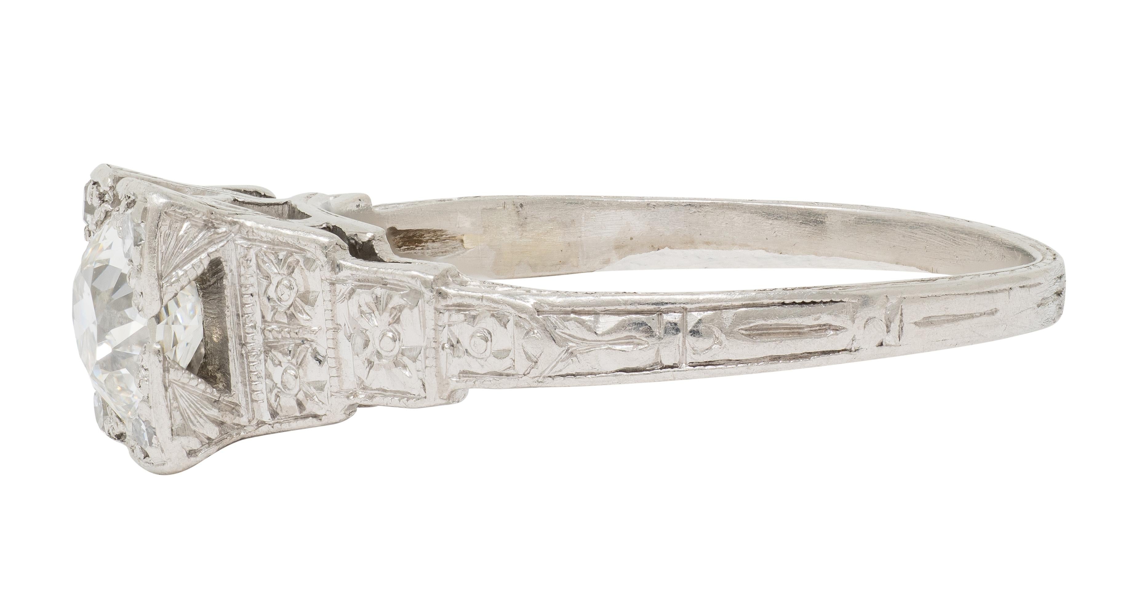 Art Deco Old European Diamond Platinum Vintage Orange Blossom Engagement Ring