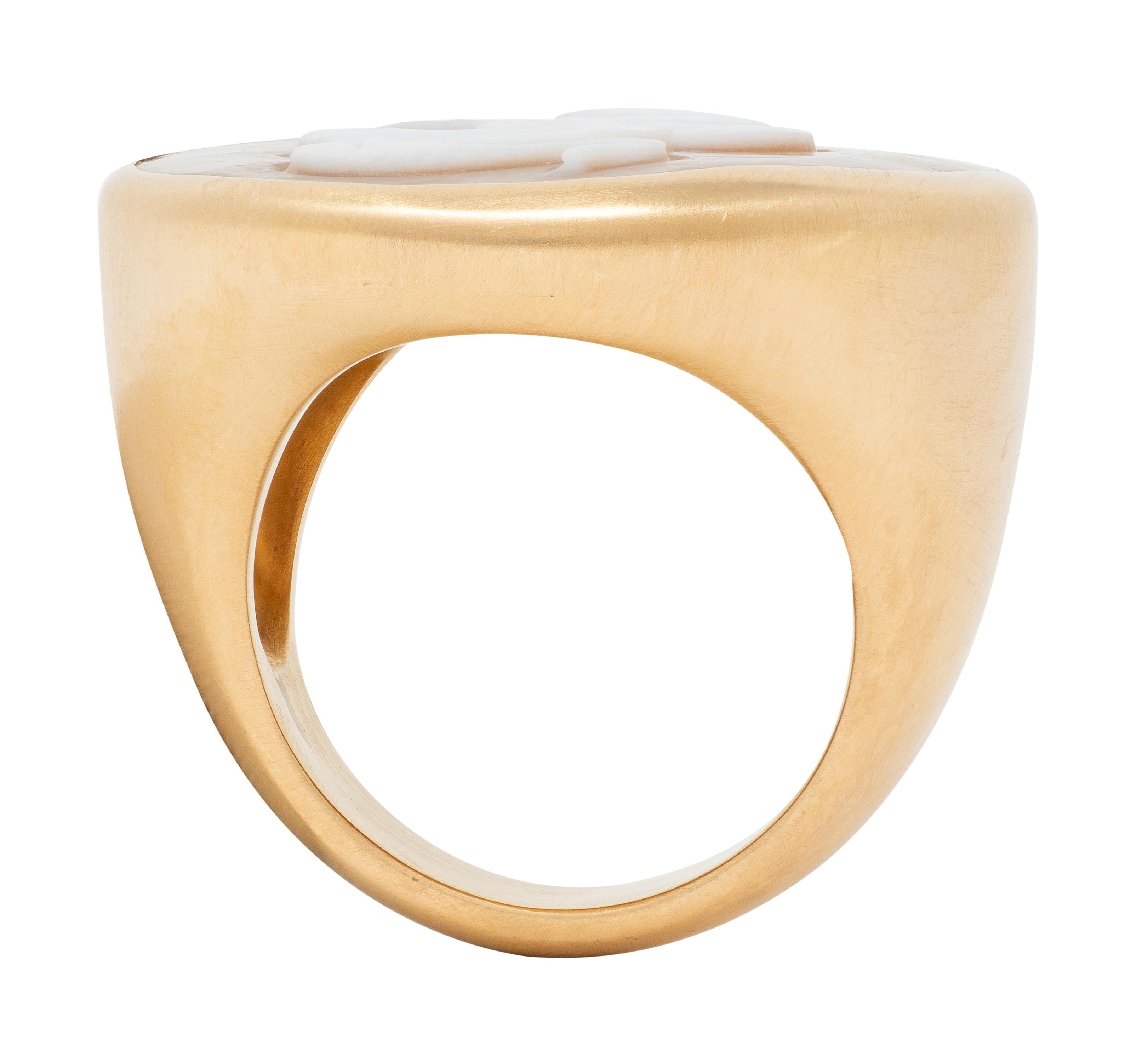 Pomellato Carved Shell 18 Karat Rose Gold Eva Snake Cameo Signet Ring
