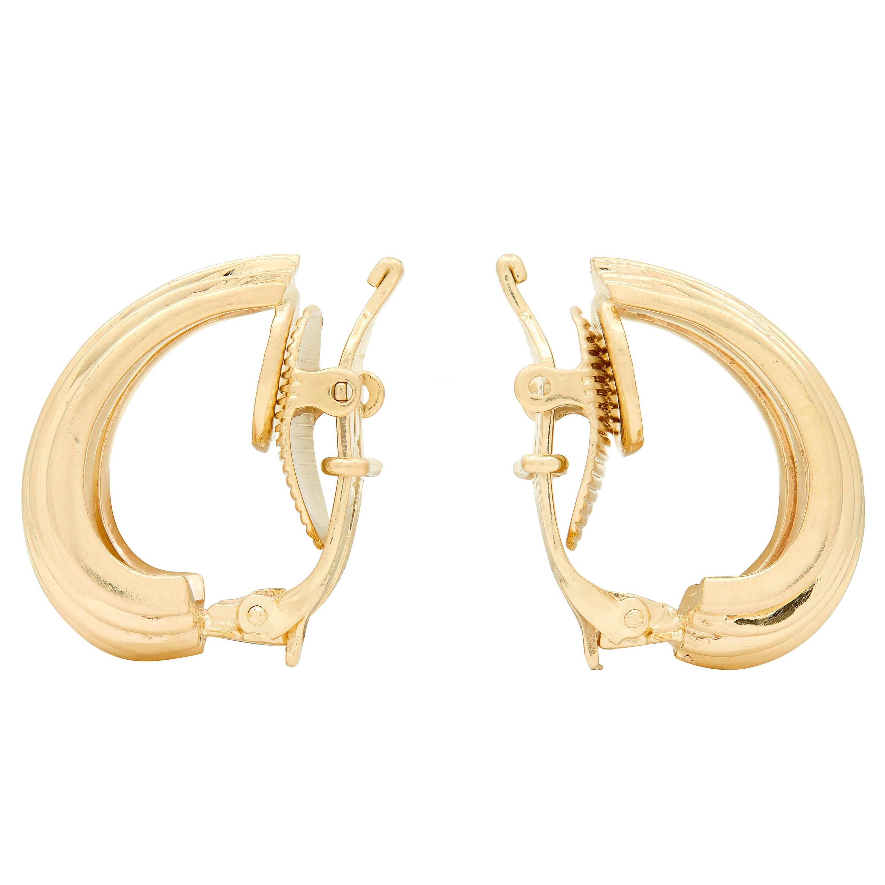 Tiffany & Co. Retro 14 Karat Yellow Gold Vintage Wire J-Hoop Ear-Clip Earrings