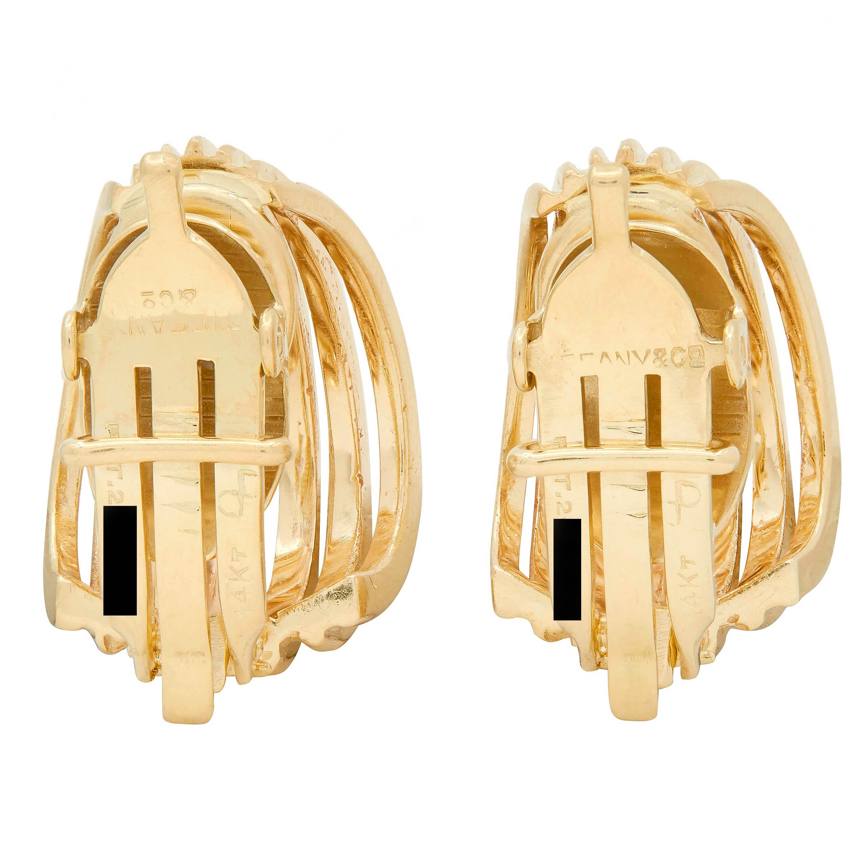 Tiffany & Co. Retro 14 Karat Yellow Gold Vintage Wire J-Hoop Ear-Clip Earrings