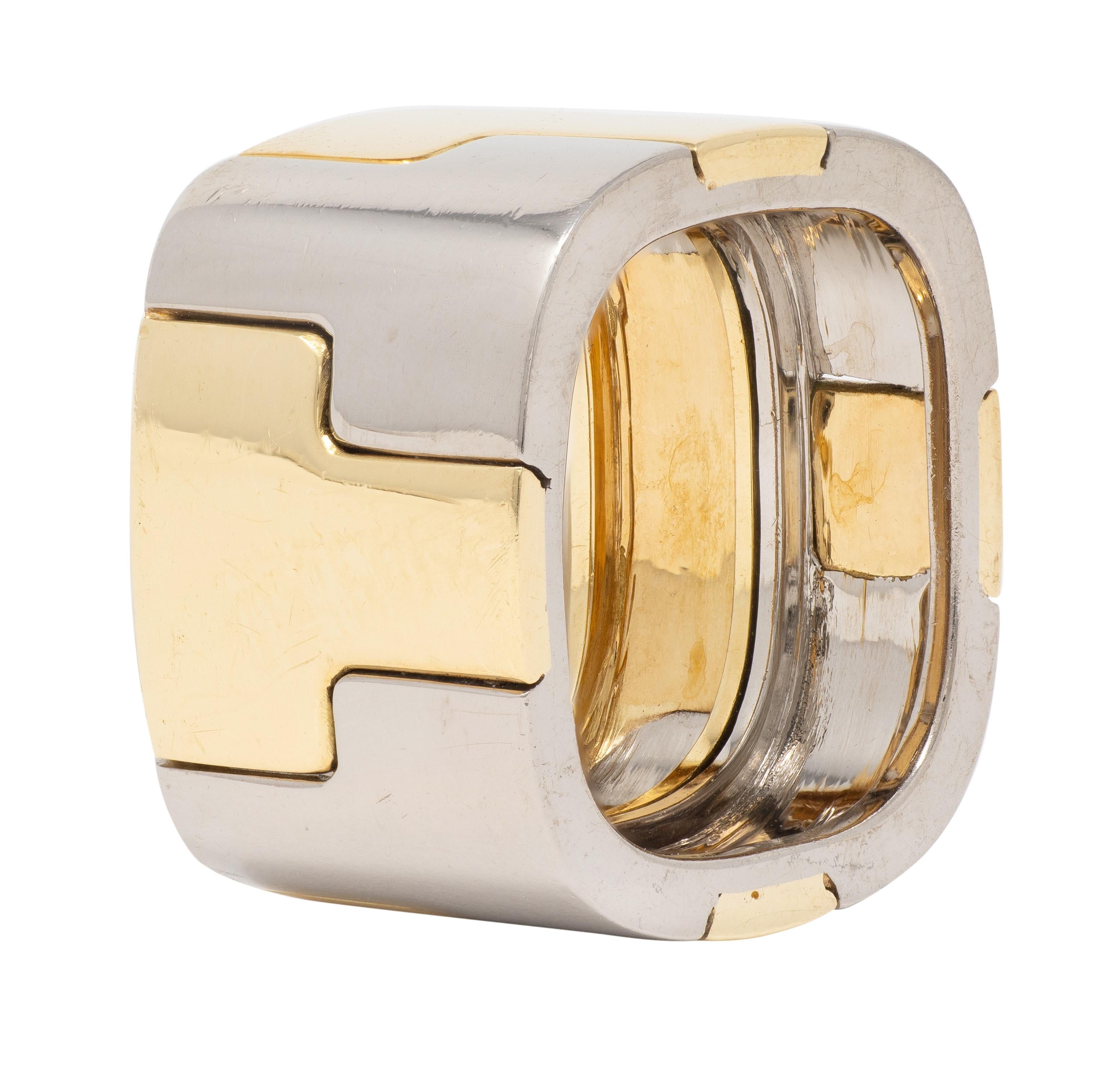 Gubelin by Paul Binder 1970's 18 Karat Two-Tone Gold Vintage T Puzzle Band Ring