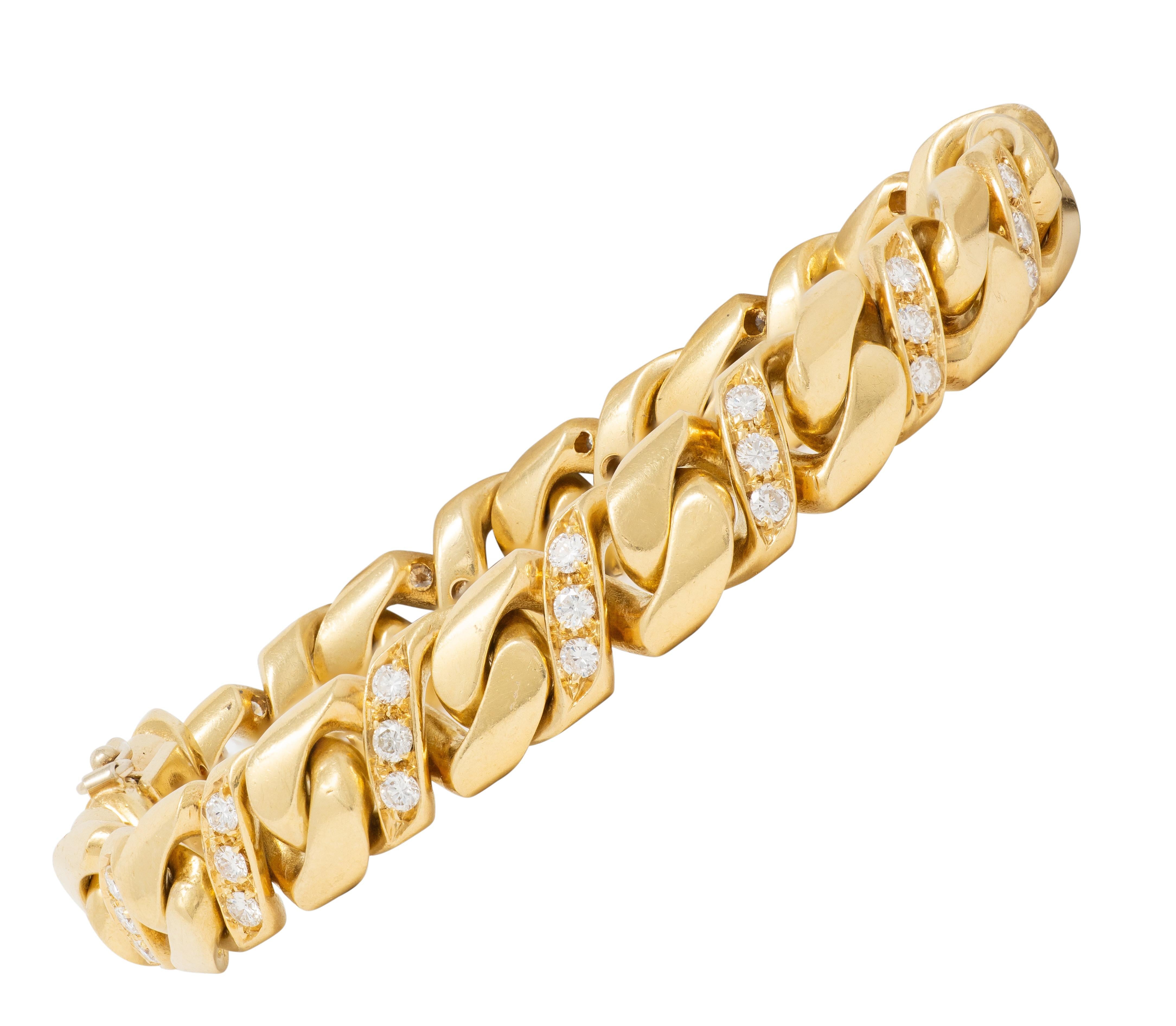 Bulgari 1970's Diamond 18 Karat Yellow Gold Vintage Fancy Curb Link Bracelet