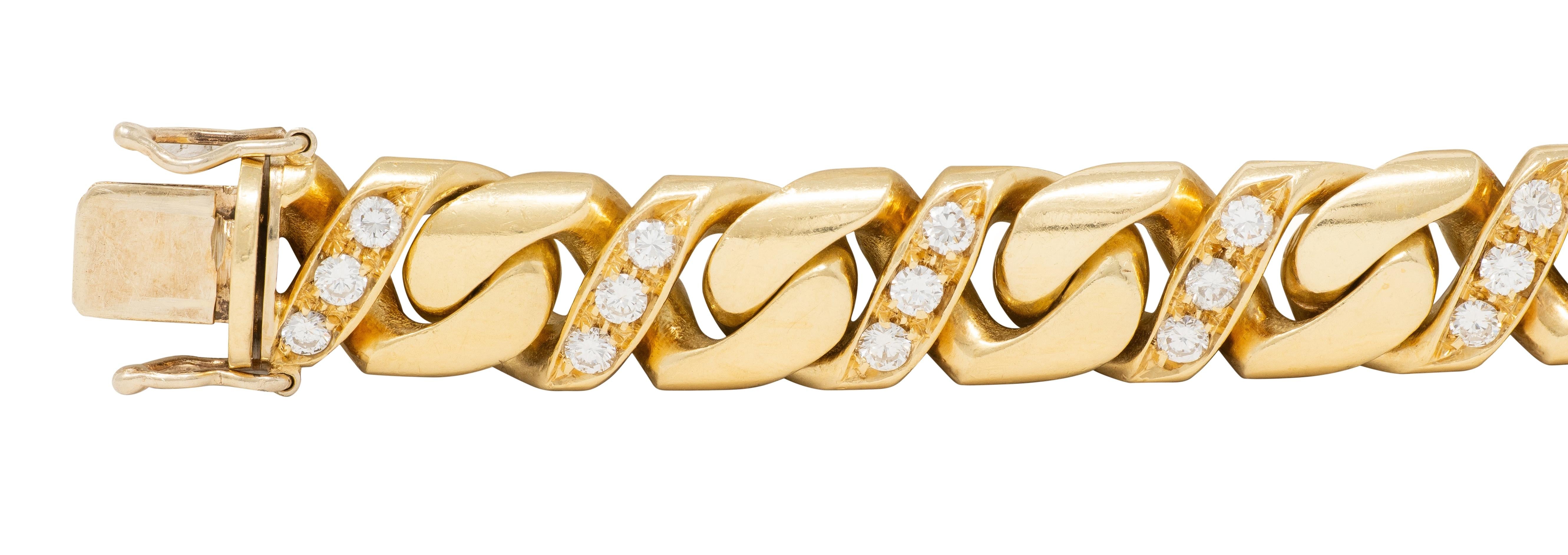 Bulgari 1970's Diamond 18 Karat Yellow Gold Vintage Fancy Curb Link Bracelet
