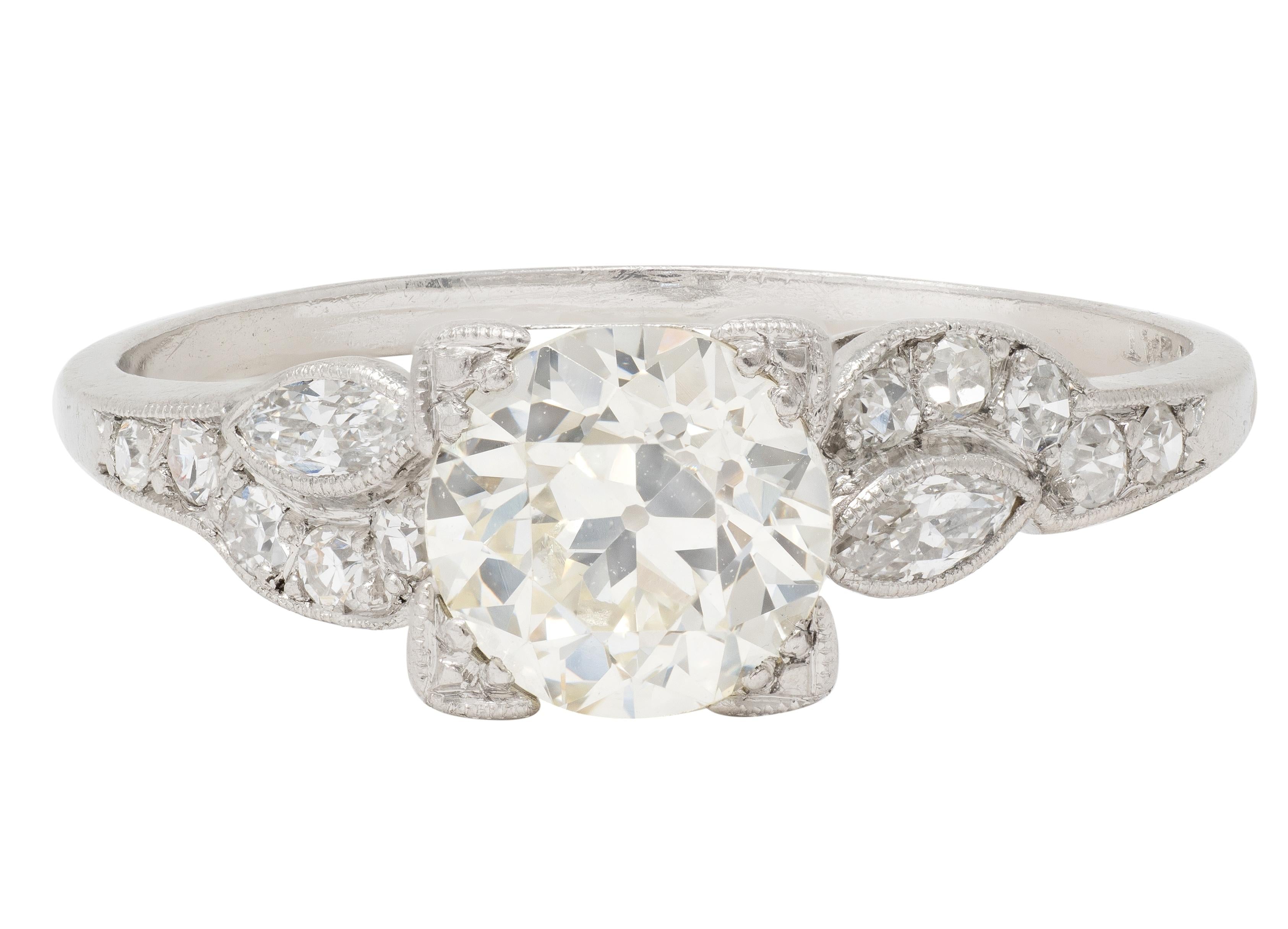 Art Deco Old European Cut Diamond Platinum Vintage Geometric Engagement Ring