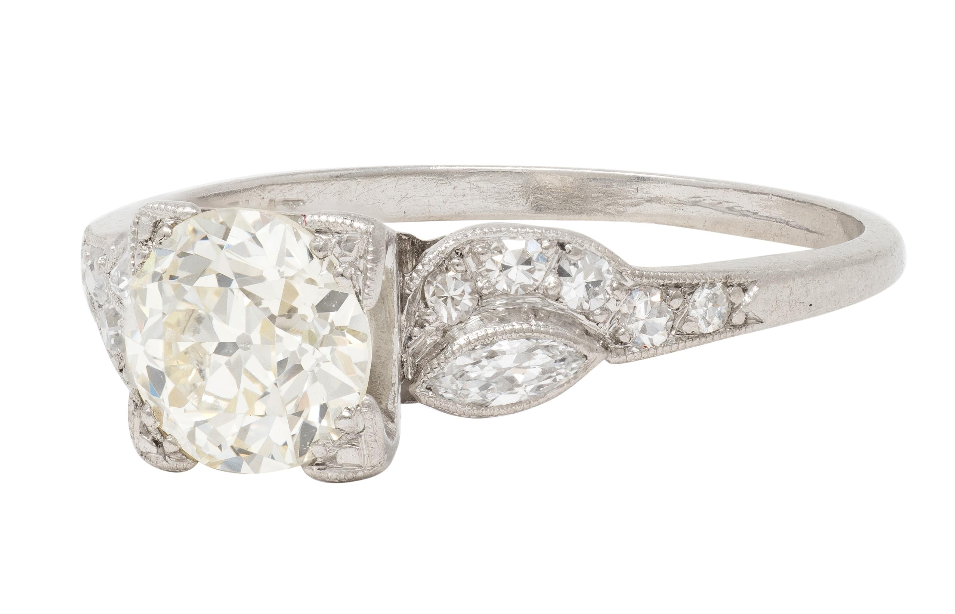 Art Deco Old European Cut Diamond Platinum Vintage Geometric Engagement Ring