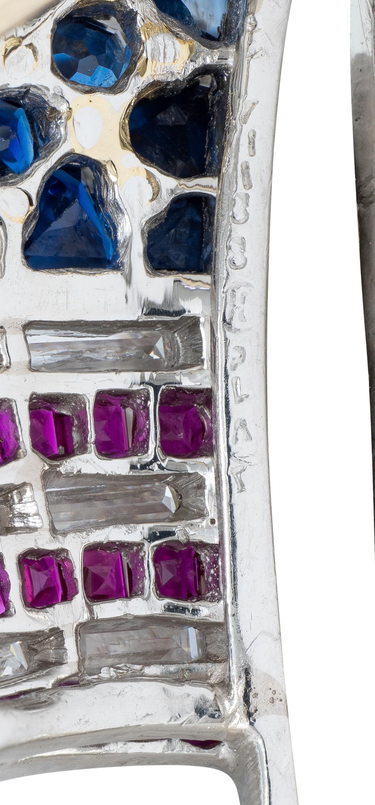 Oscar Heyman Ruby Sapphire Diamond Platinum Vintage American Flag Brooch