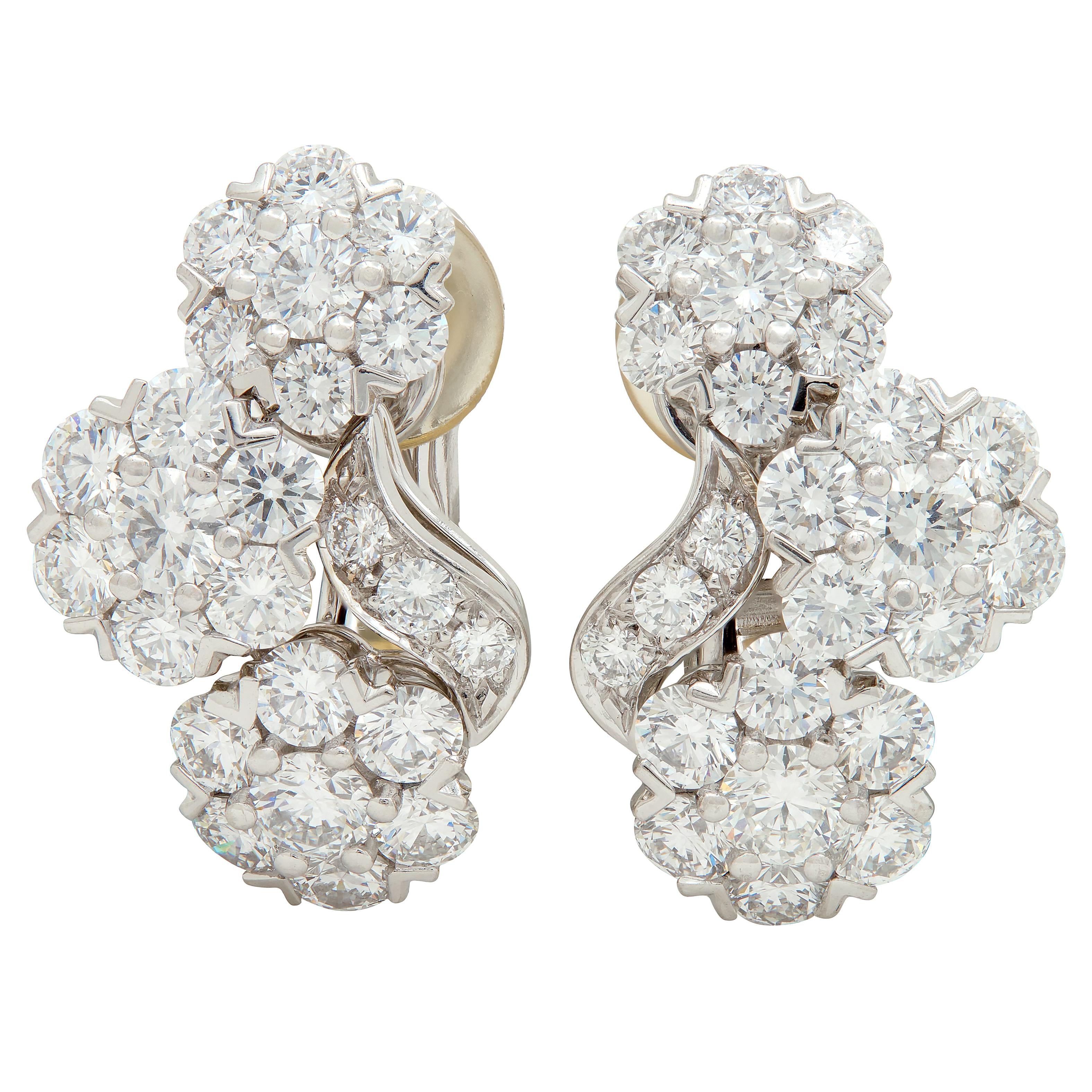 Van Cleef & Arpels 2000s Diamond Platinum Snowflake Cluster Ear-Clip Earrings