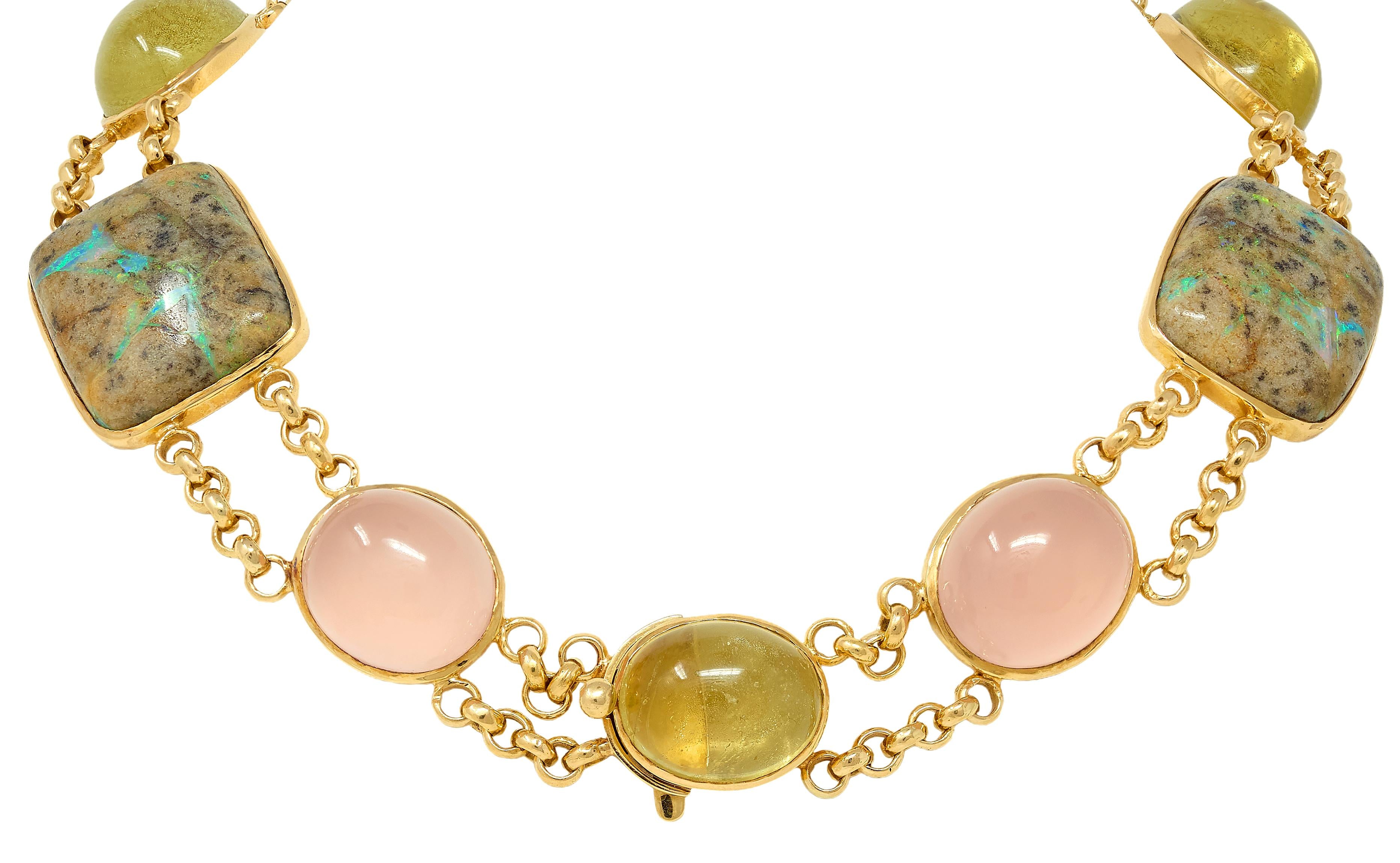 Laura Munder Multi-Gem Opal Cabochon 14 Karat Yellow Gold Station Necklace