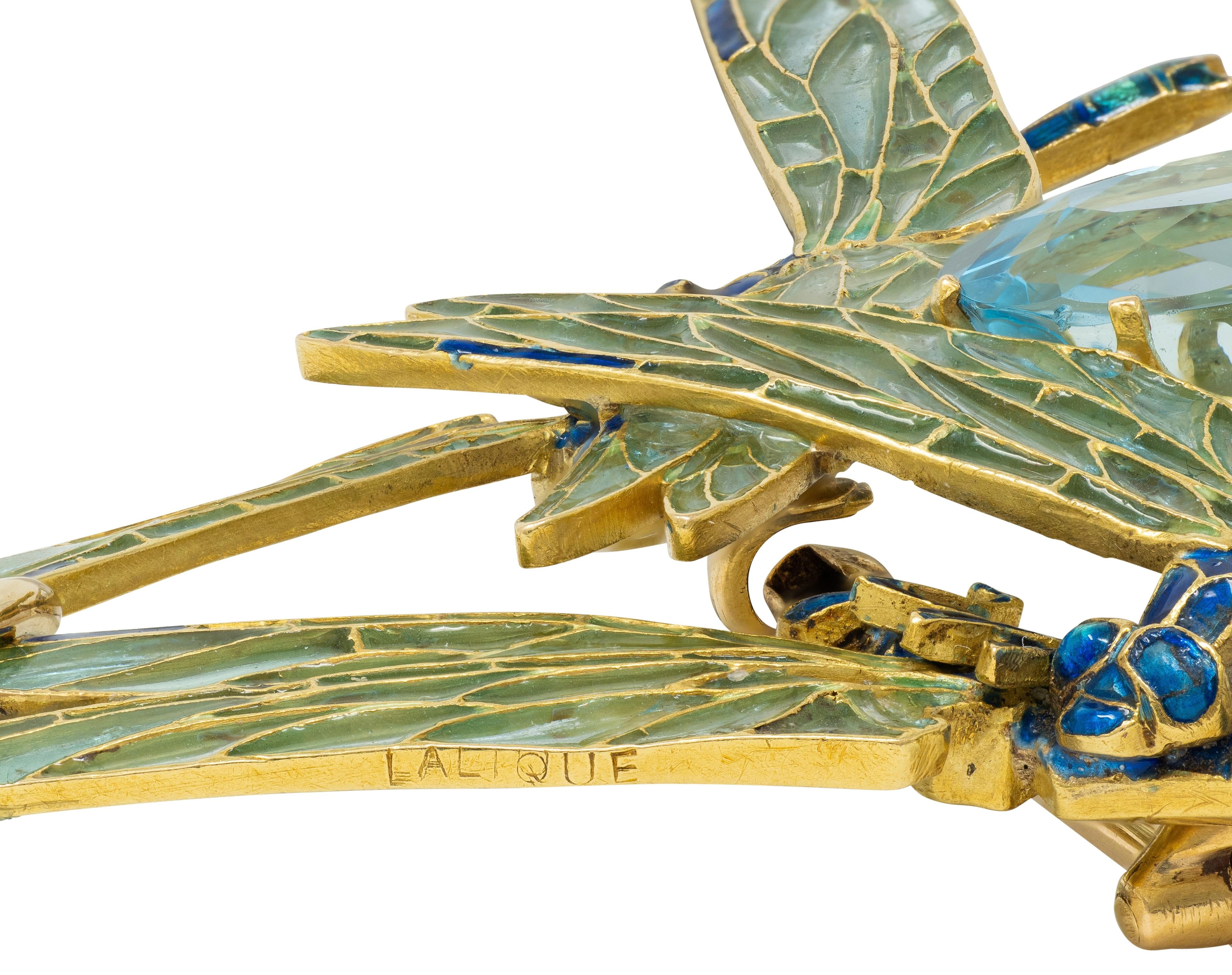 Rene Lalique 1903 Aquamarine Enamel 18K Gold Antique Four Dragonflies Necklace