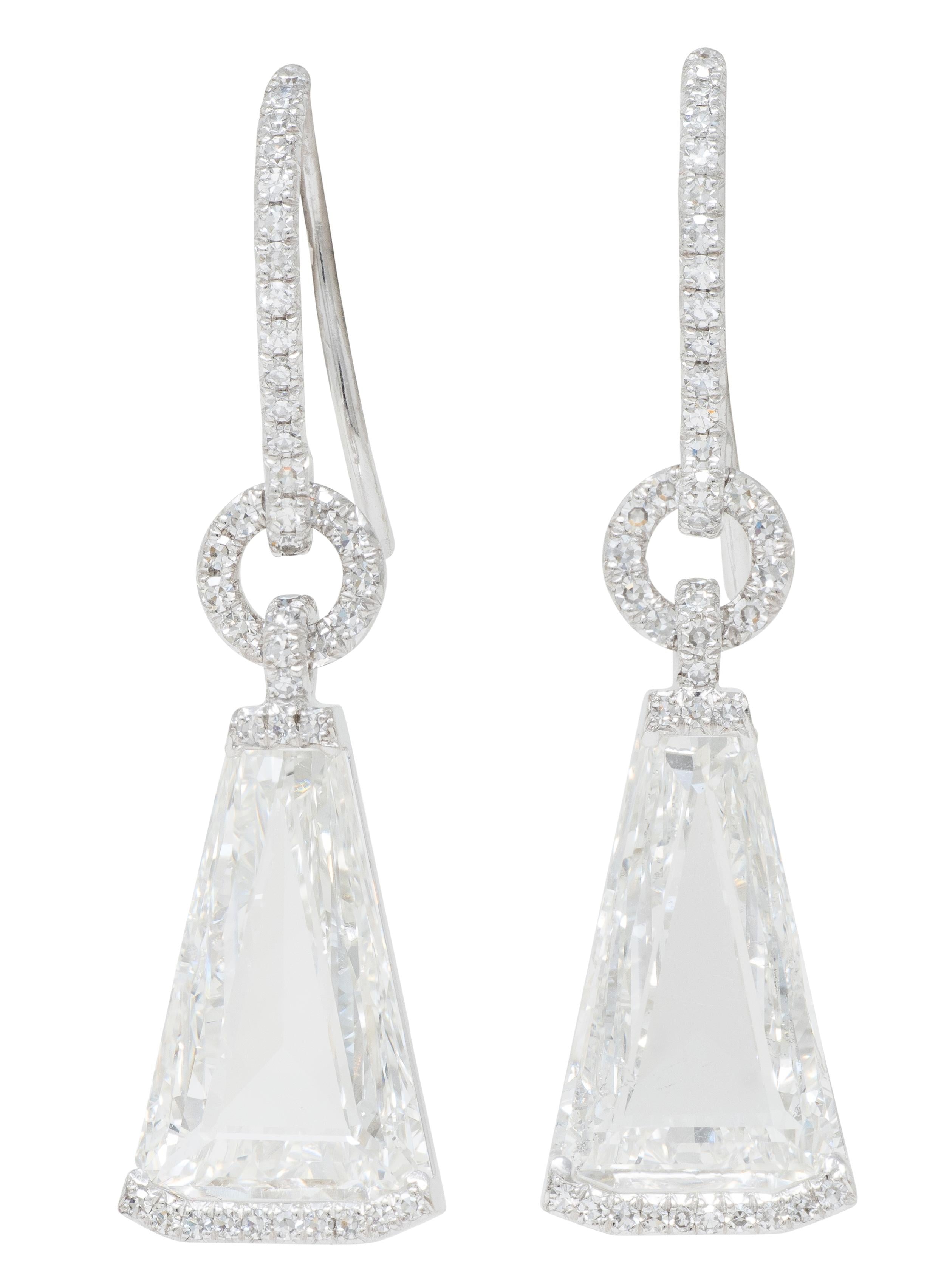 Contemporary 4.62 CTW Trapezoid Diamond 18 Karat White Gold Drop Earrings