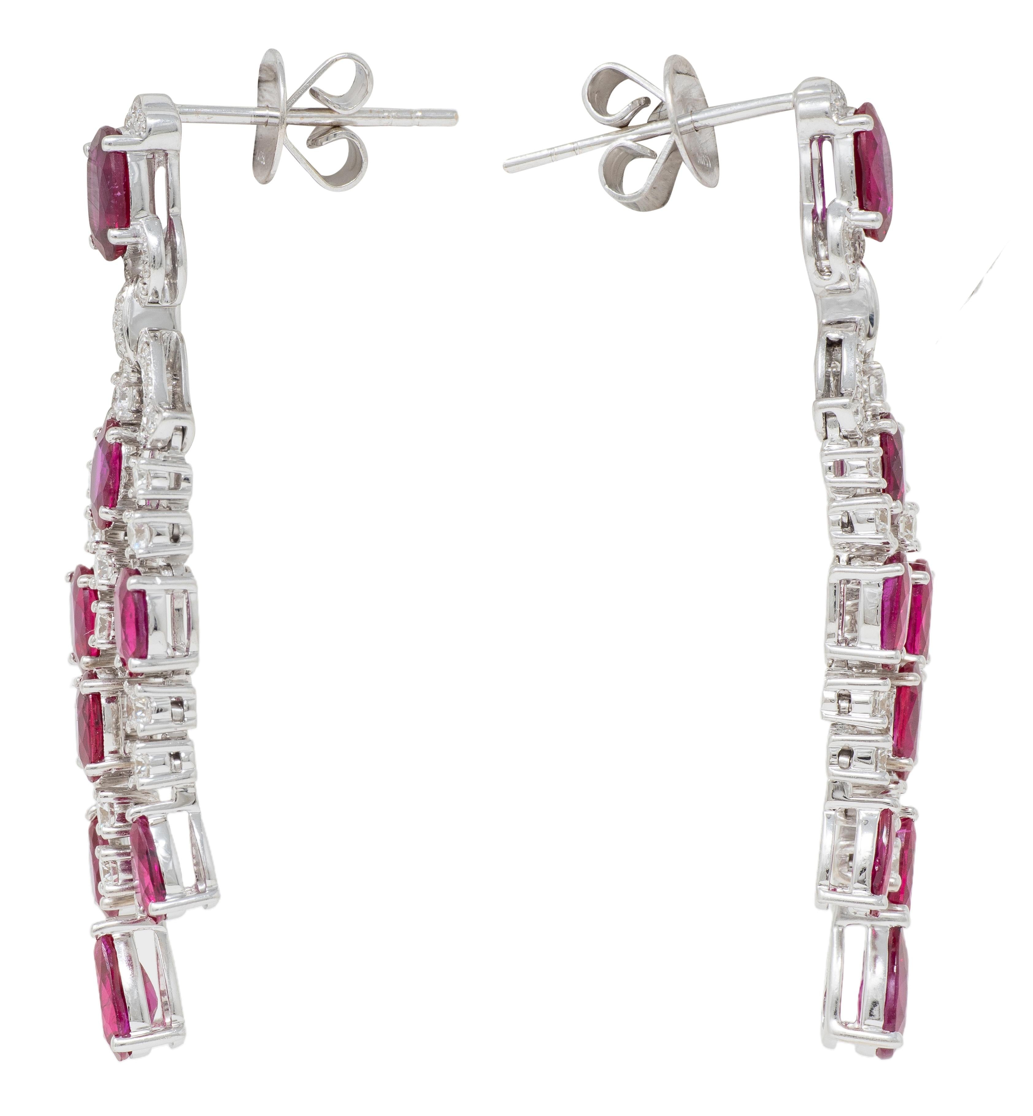 Contemporary 6.29 CTW Ruby Diamond 18 Karat White Gold Fringe Drop Earrings