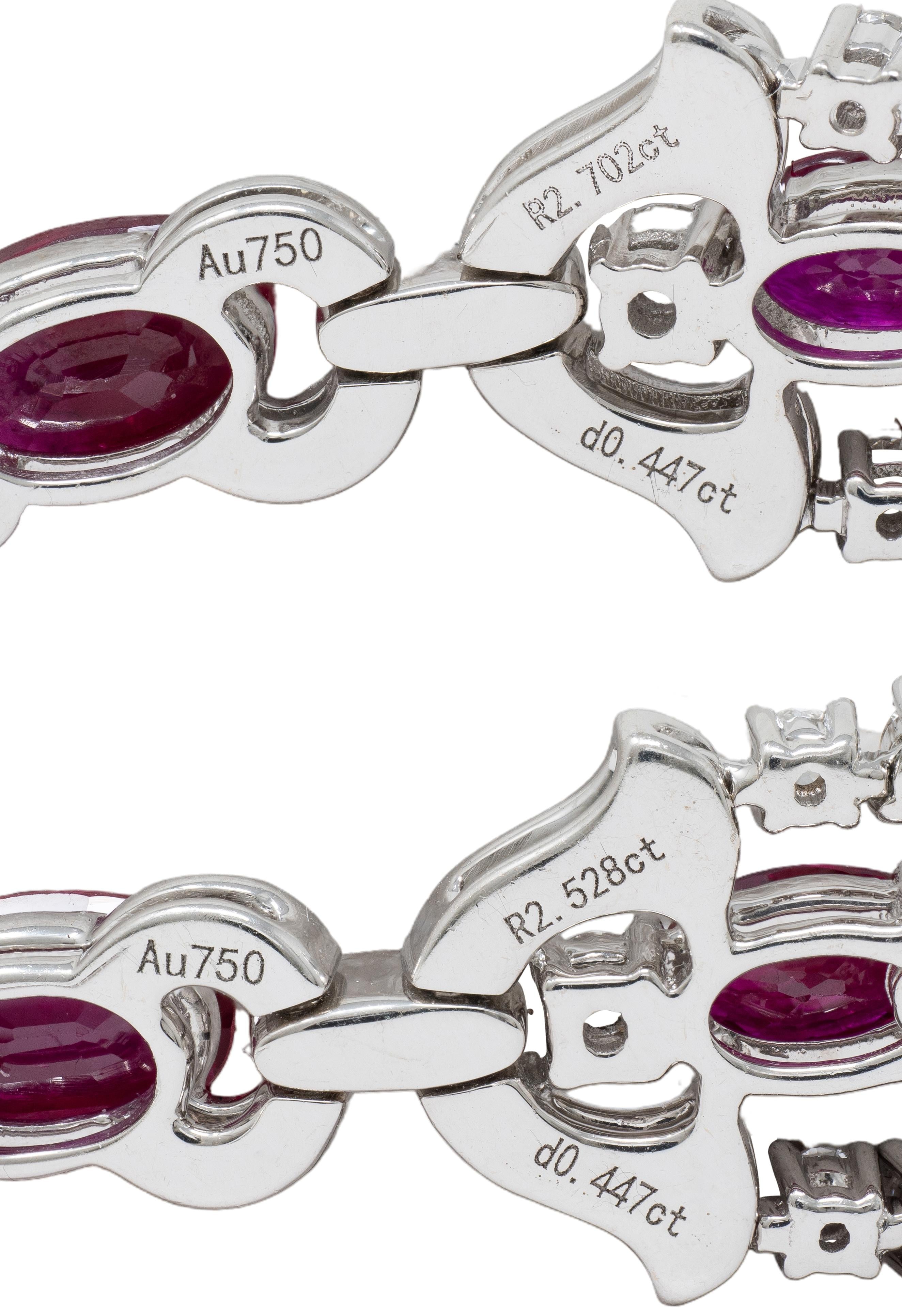 Contemporary 6.29 CTW Ruby Diamond 18 Karat White Gold Fringe Drop Earrings