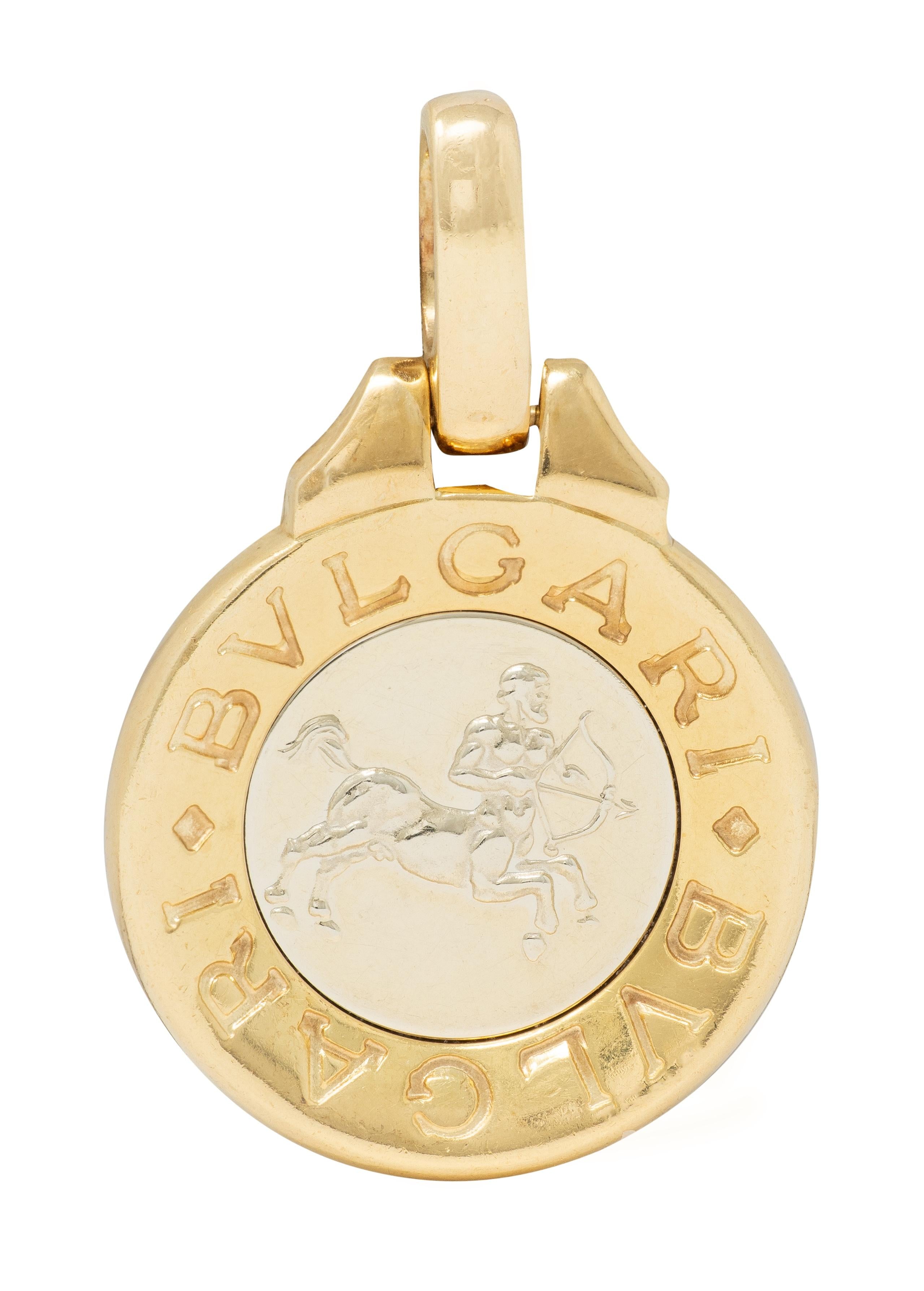 Bulgari 1990's 18 Karat Two-Tone Gold Vintage Sagittarius Zodiac Pendant