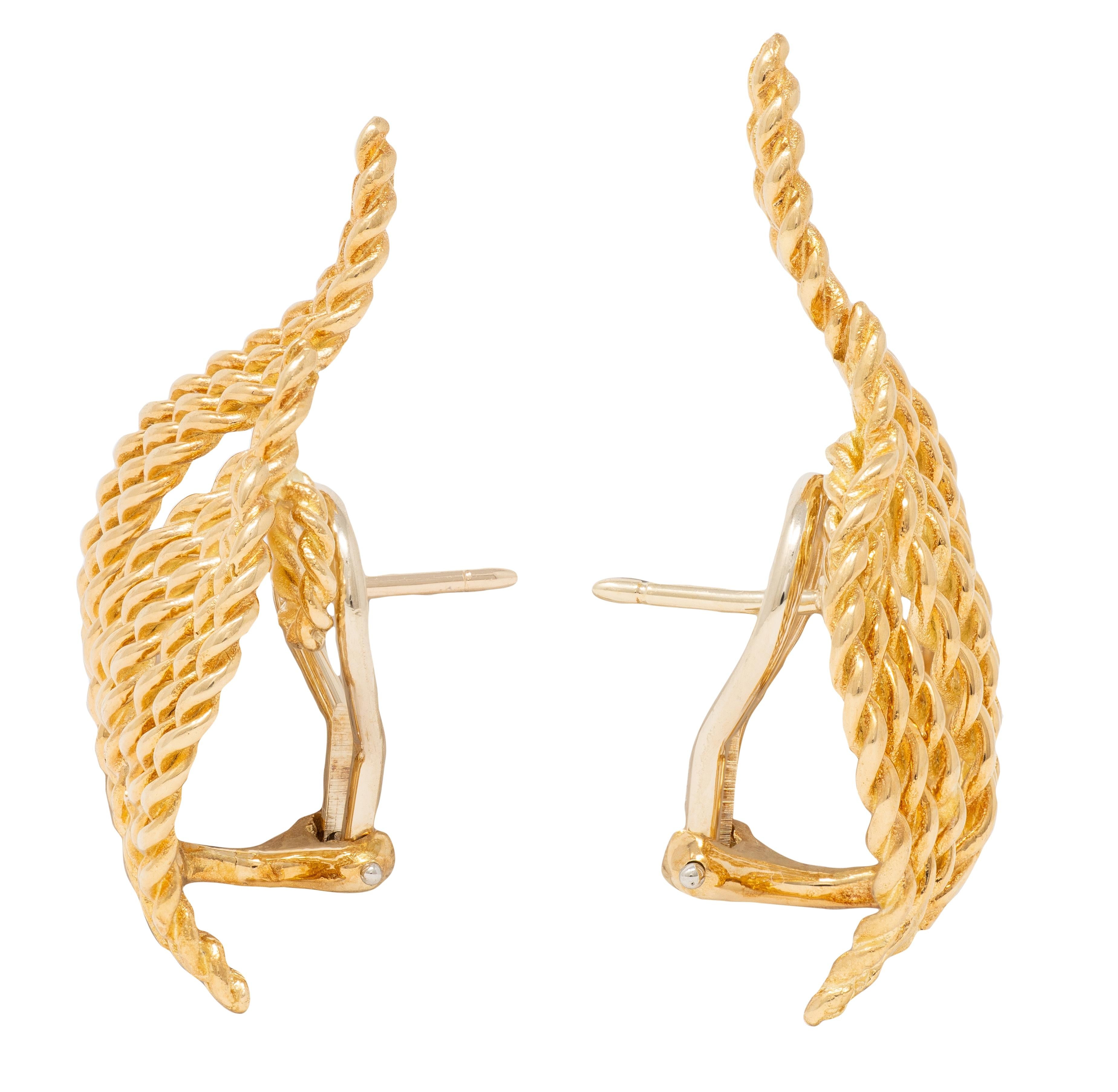 Tiffany & Co. 1960s 18 Karat Yellow Gold Vintage Scrolling Twisted Rope Earrings