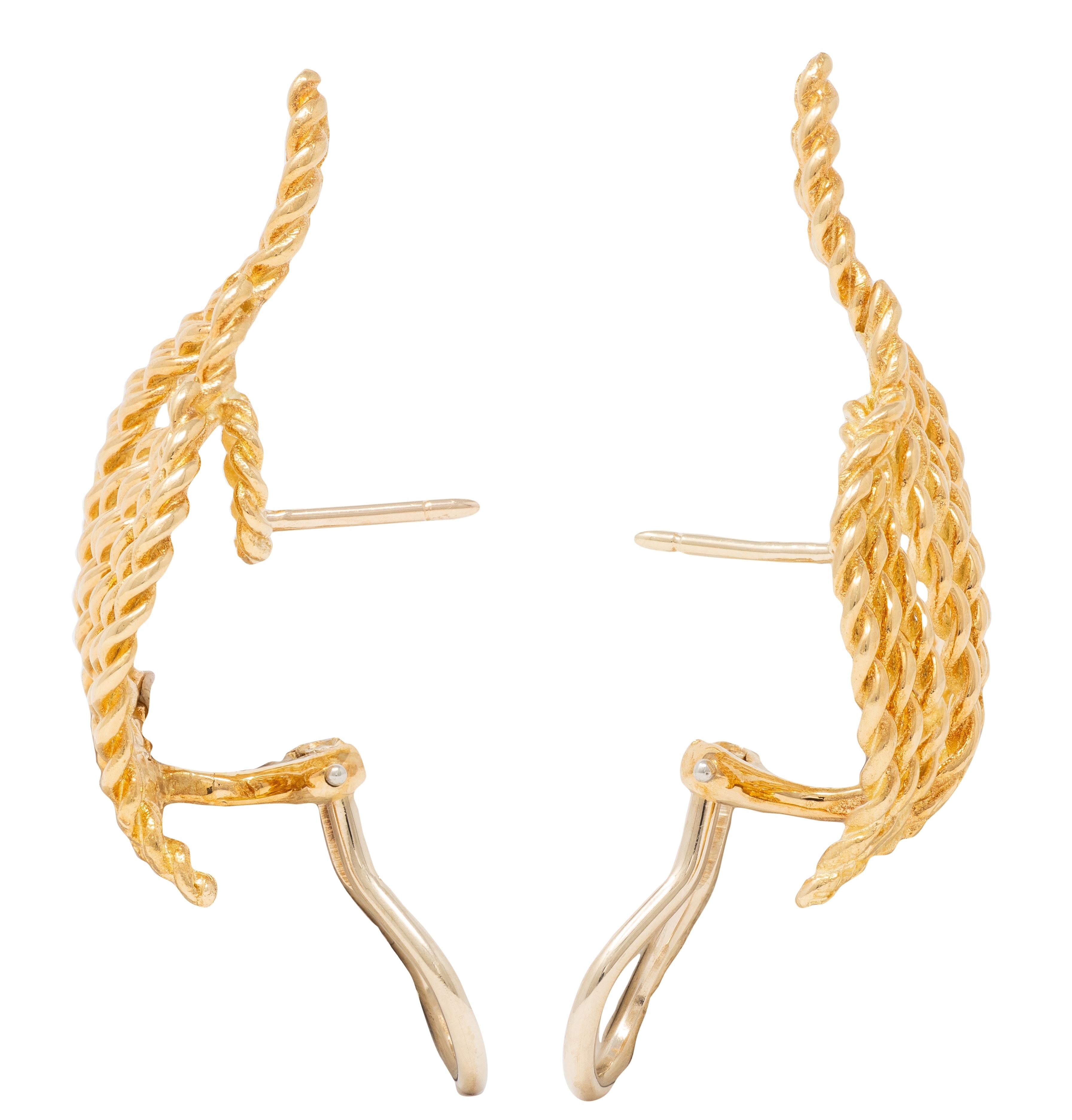 Tiffany & Co. 1960s 18 Karat Yellow Gold Vintage Scrolling Twisted Rope Earrings