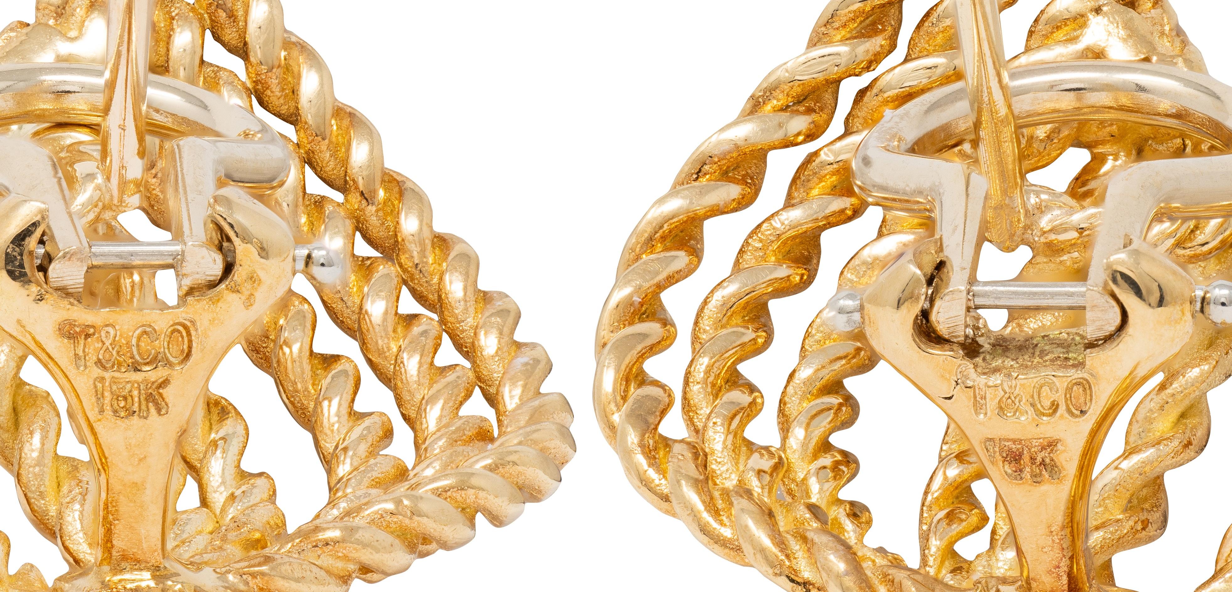 Tiffany & Co. 1960s 18 Karat Yellow Gold Vintage Scrolling Twisted Rope Earrings